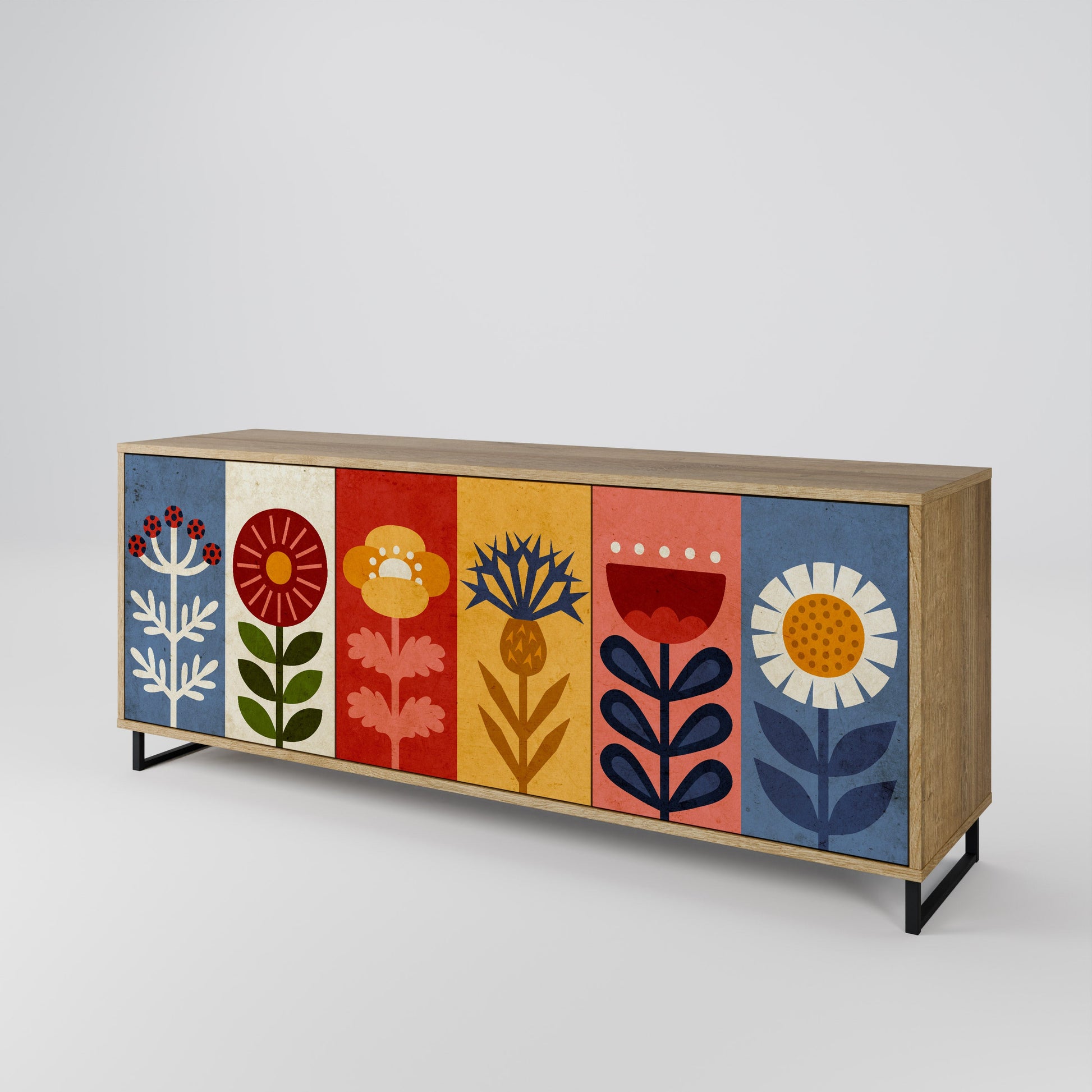 Buffet 3 portes SCANDIC FLOWERET effet chêne
