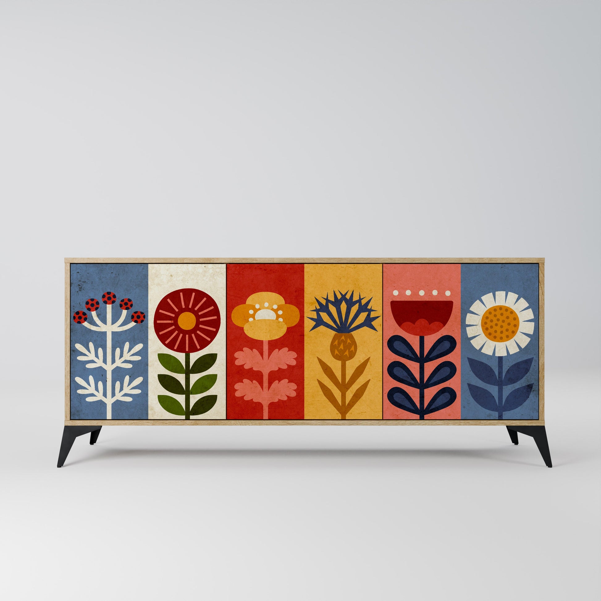 Buffet 3 portes SCANDIC FLOWERET effet chêne