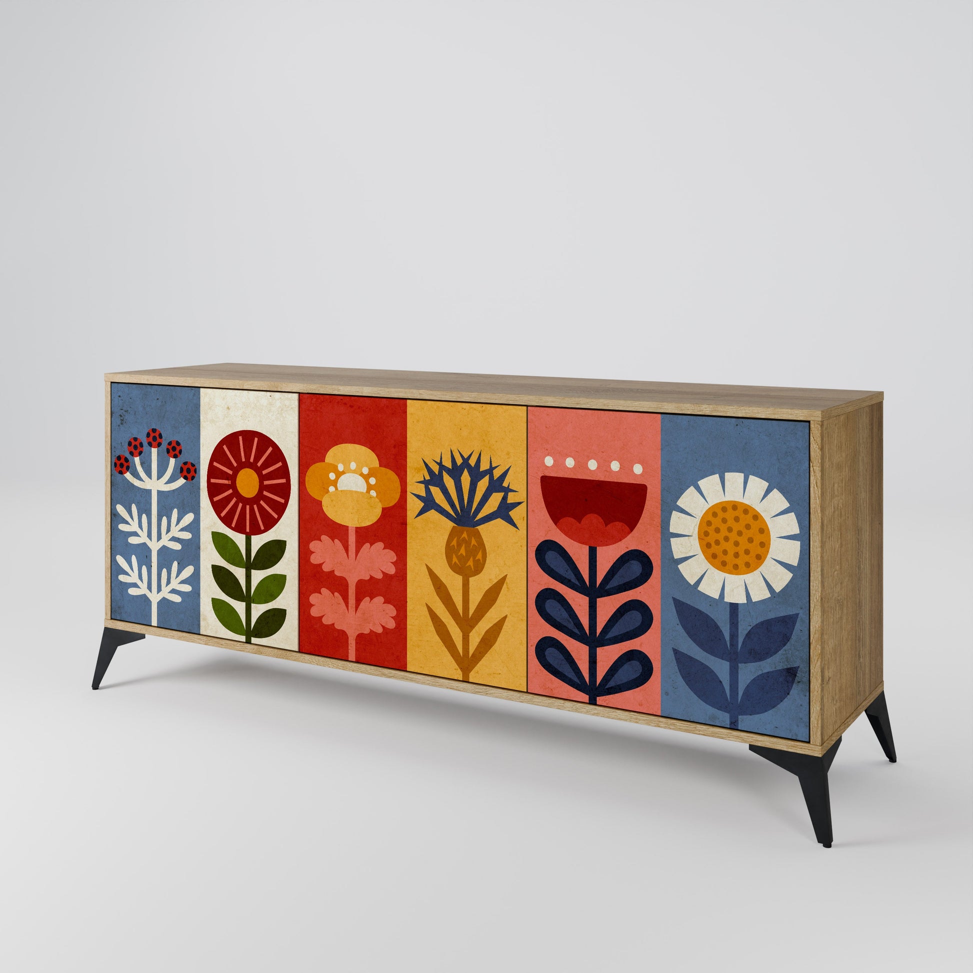Buffet 3 portes SCANDIC FLOWERET effet chêne