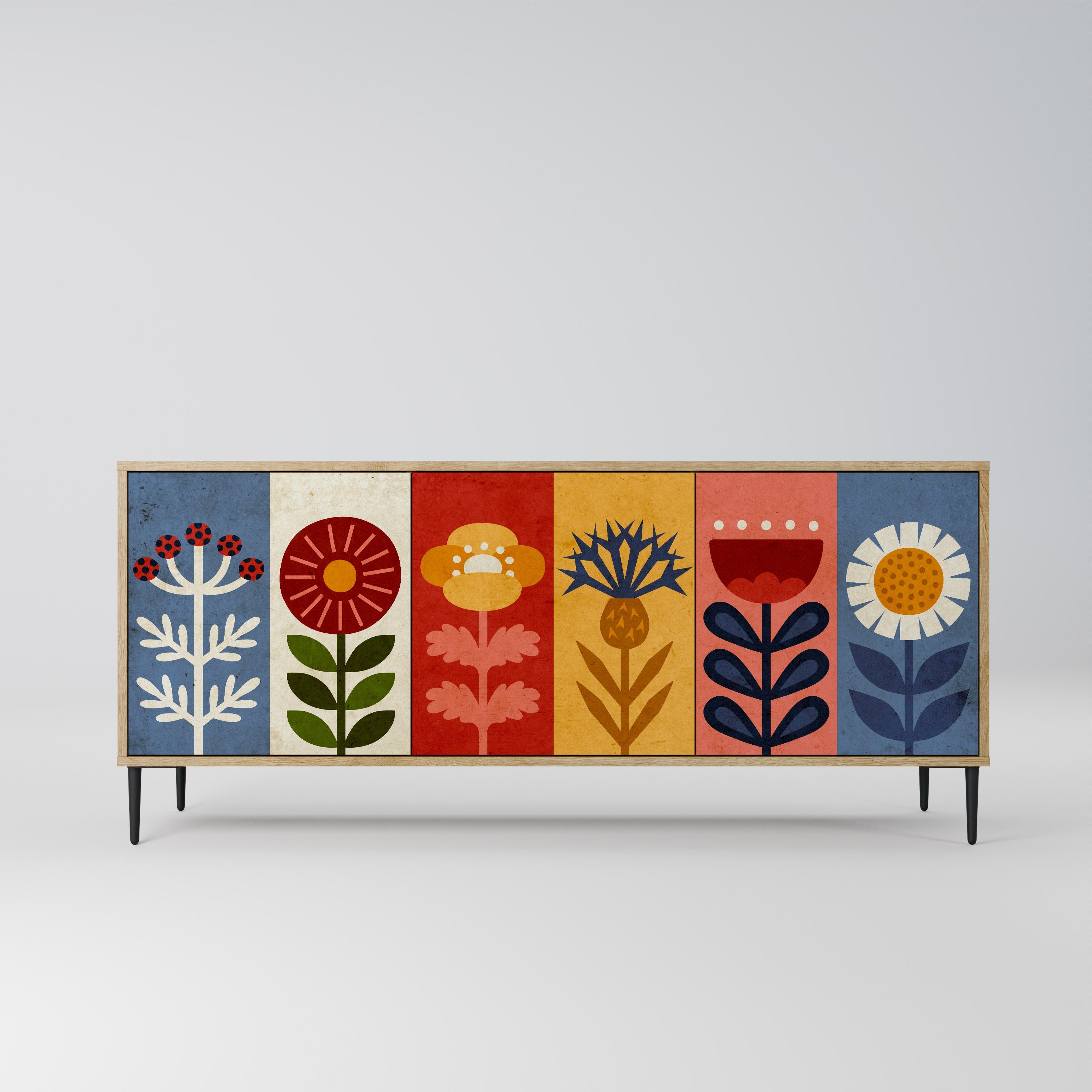 Buffet 3 portes SCANDIC FLOWERET effet chêne