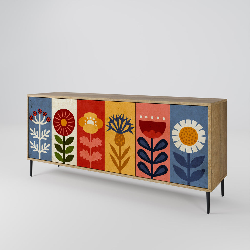 Buffet 3 portes SCANDIC FLOWERET effet chêne