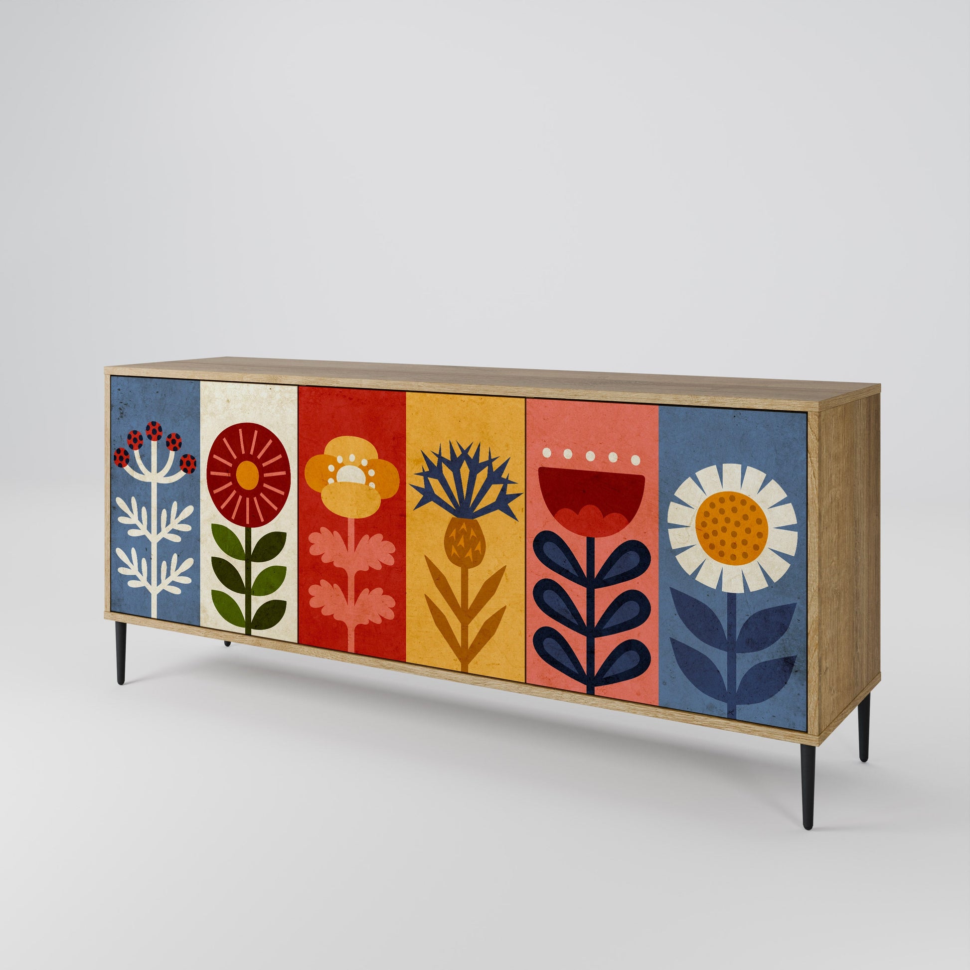Buffet 3 portes SCANDIC FLOWERET effet chêne