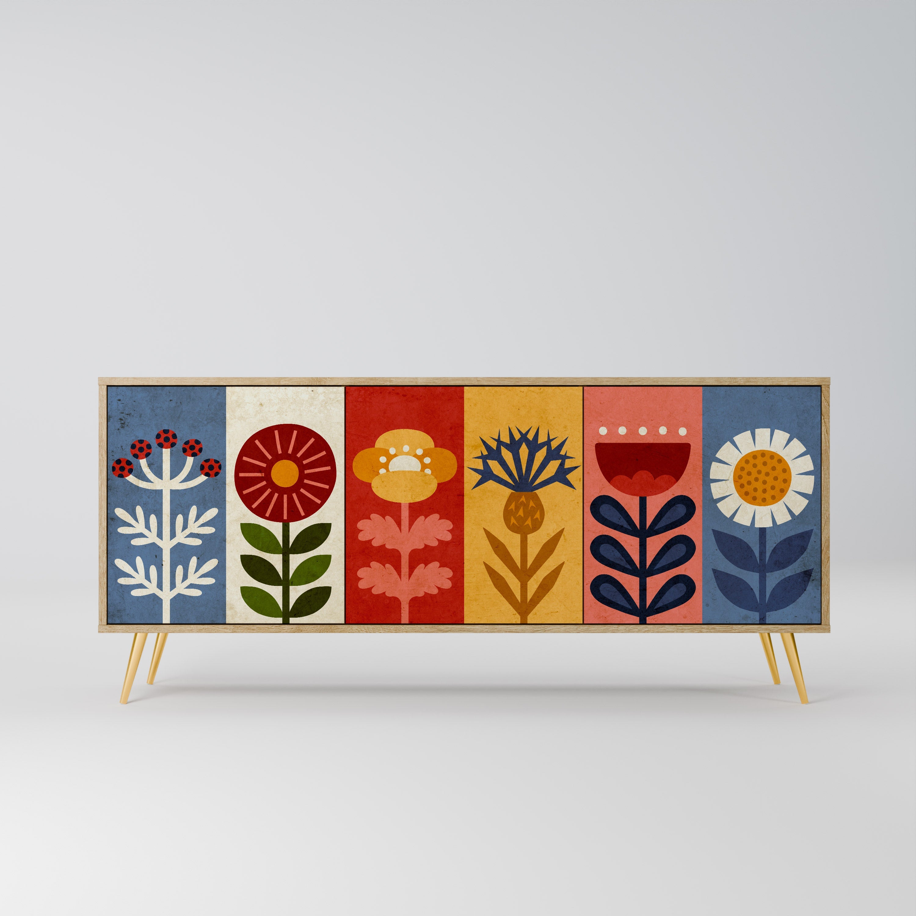 Buffet 3 portes SCANDIC FLOWERET effet chêne