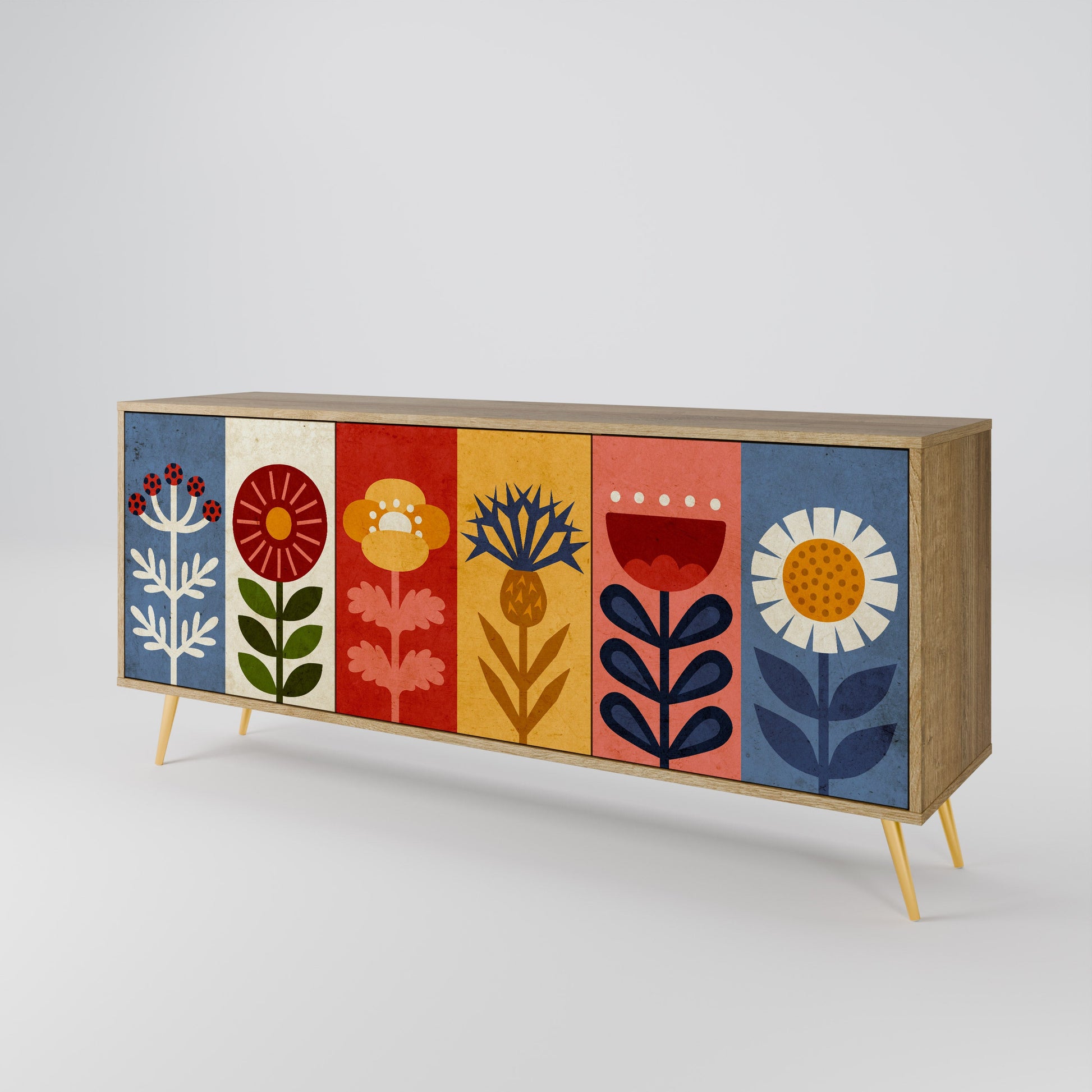 Buffet 3 portes SCANDIC FLOWERET effet chêne