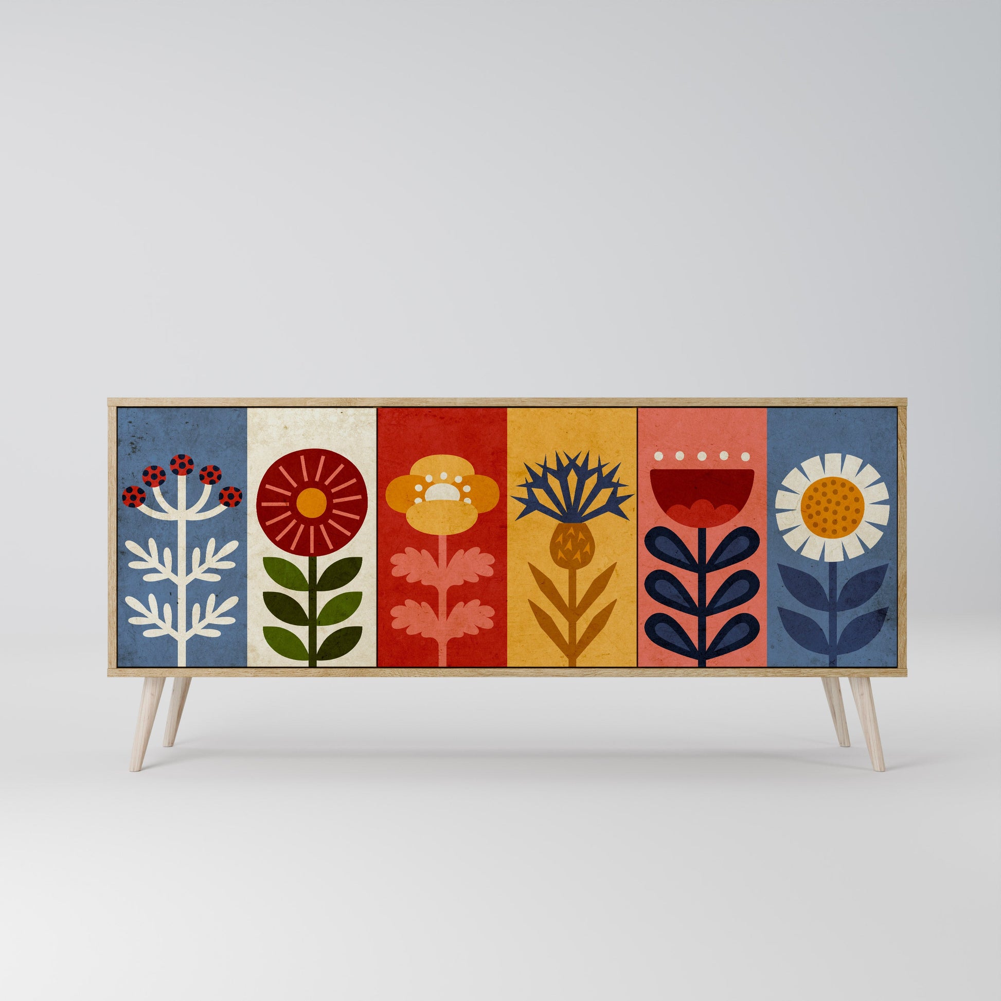 Buffet 3 portes SCANDIC FLOWERET effet chêne