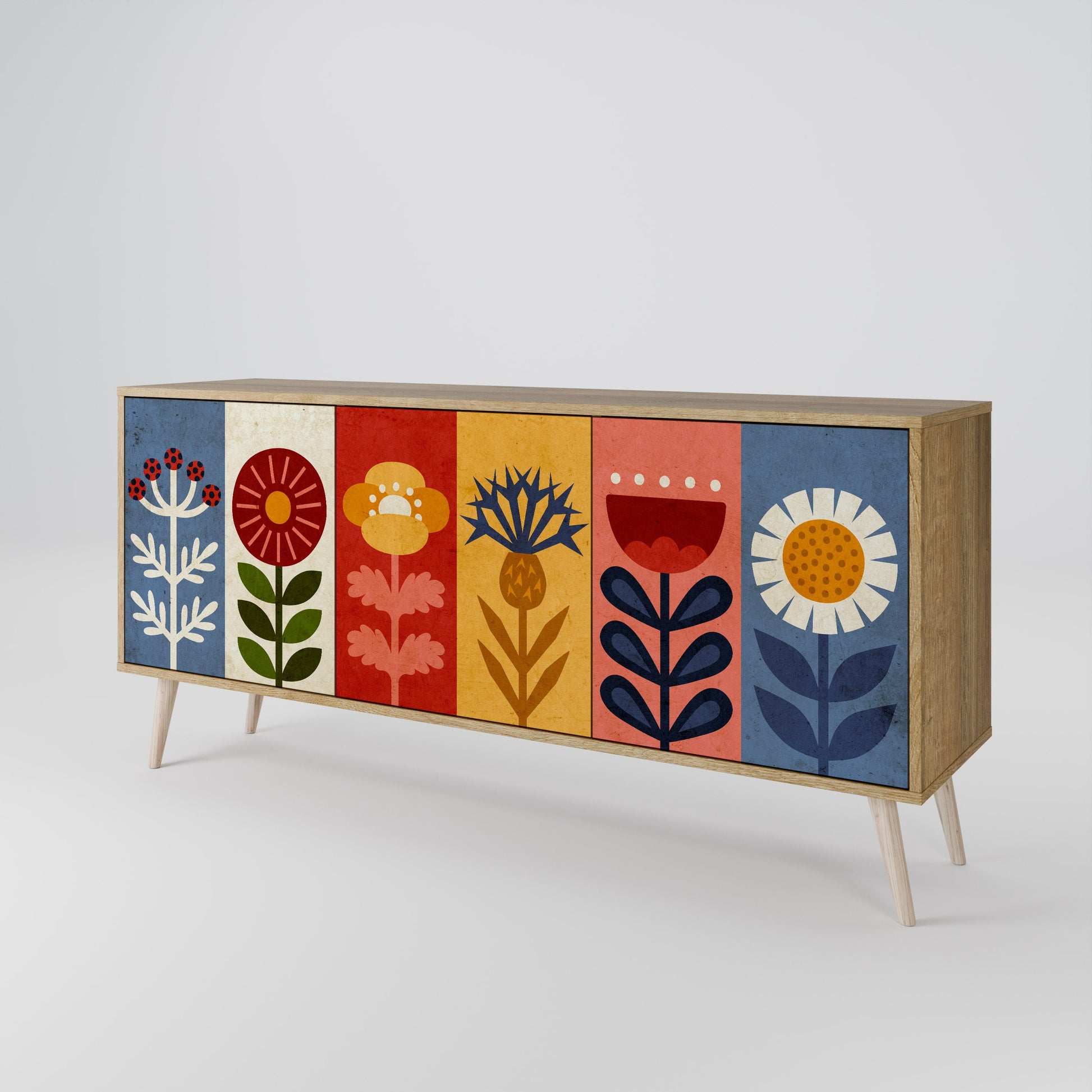 Buffet 3 portes SCANDIC FLOWERET effet chêne