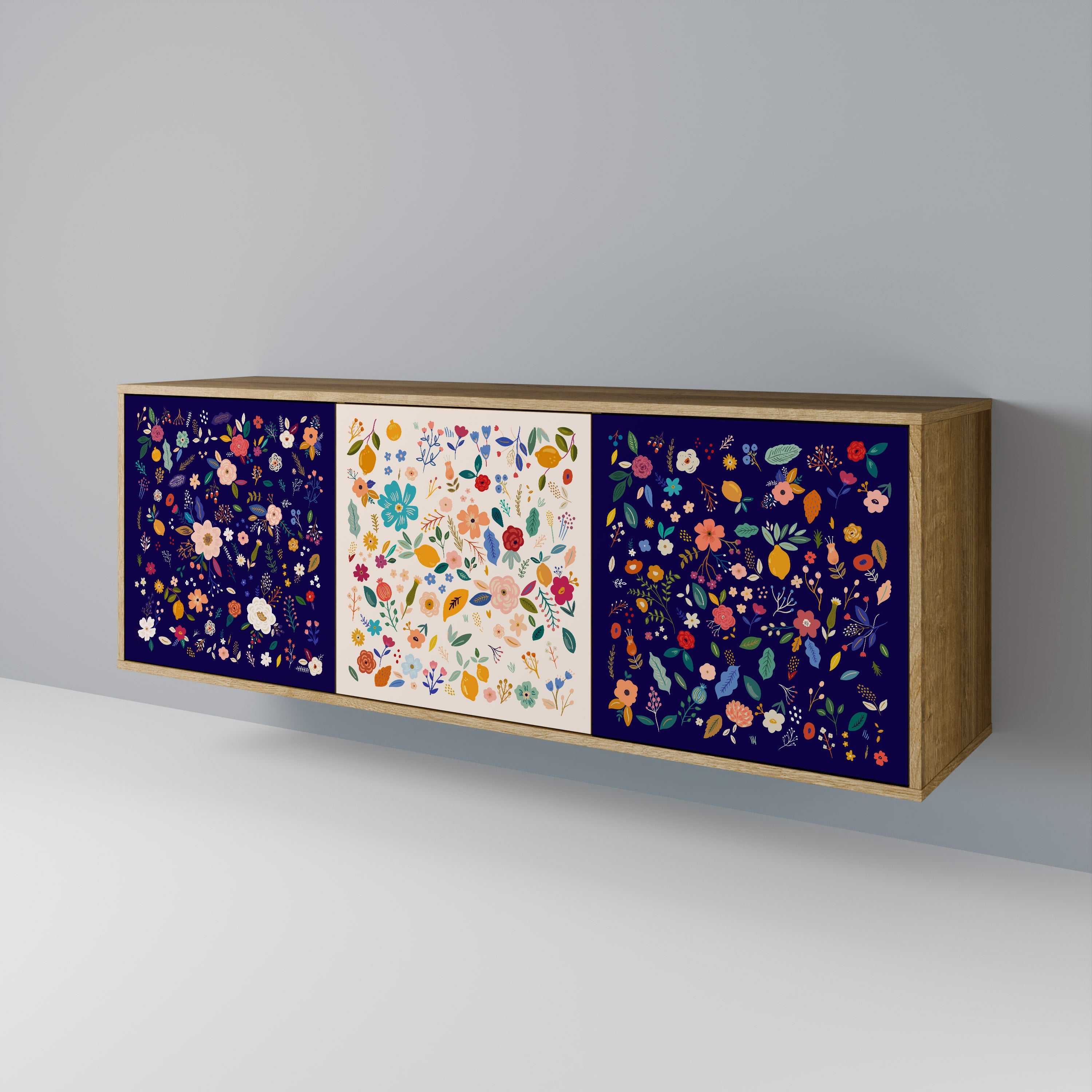 Buffet 3 portes FLORAL COMBINATION effet chêne
