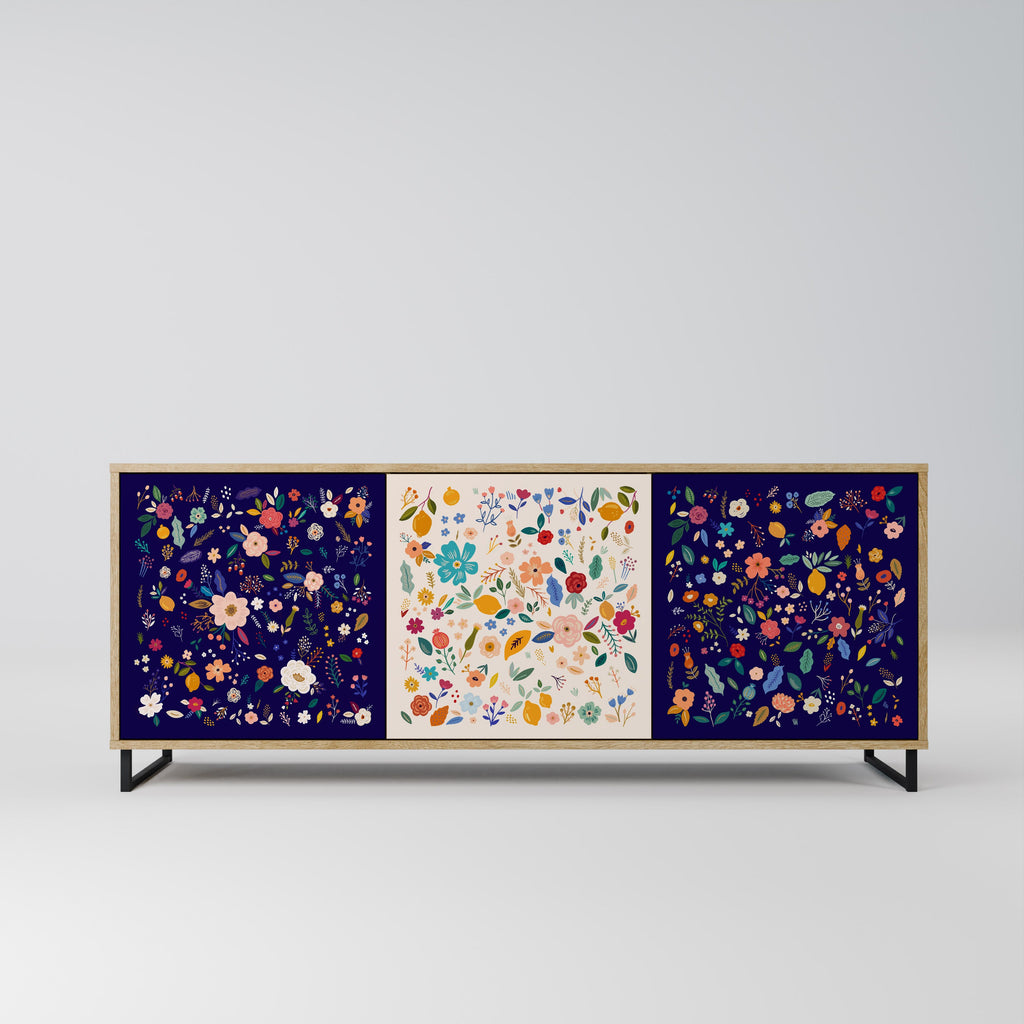 Buffet 3 portes FLORAL COMBINATION effet chêne
