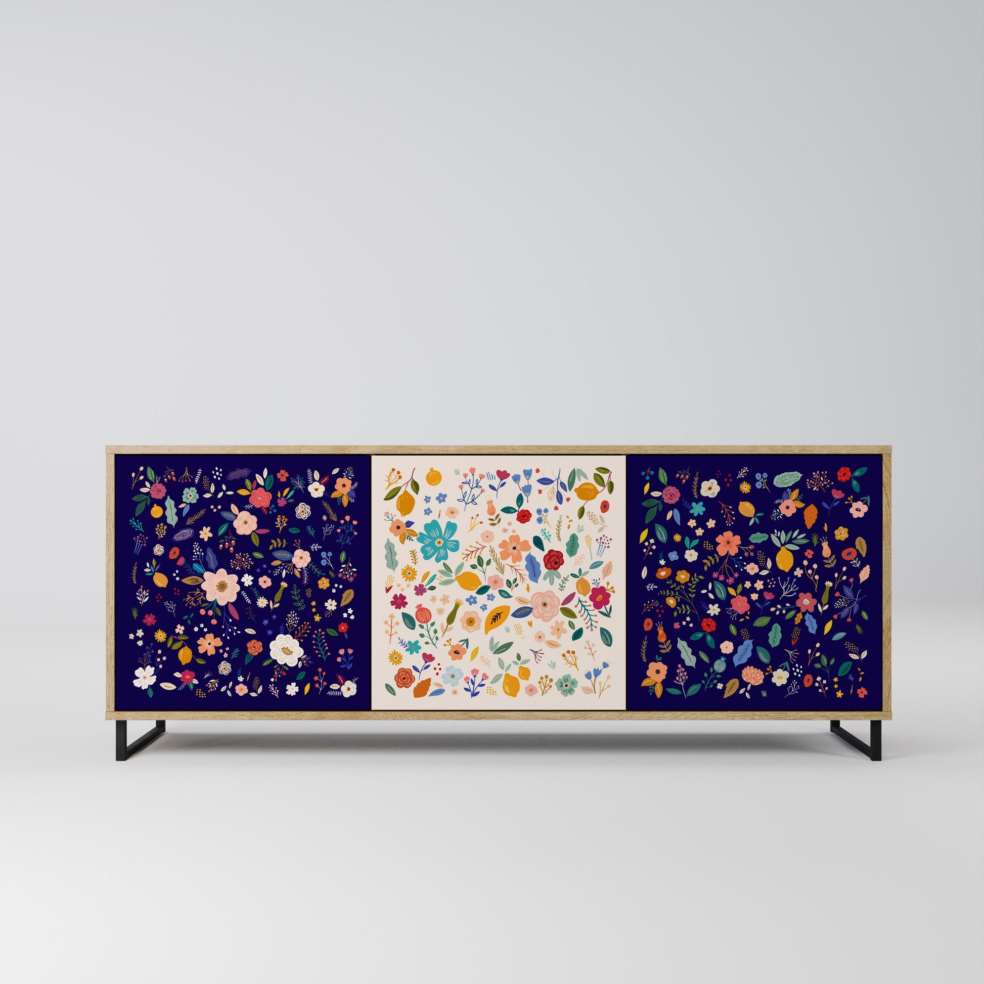 Buffet 3 portes FLORAL COMBINATION effet chêne