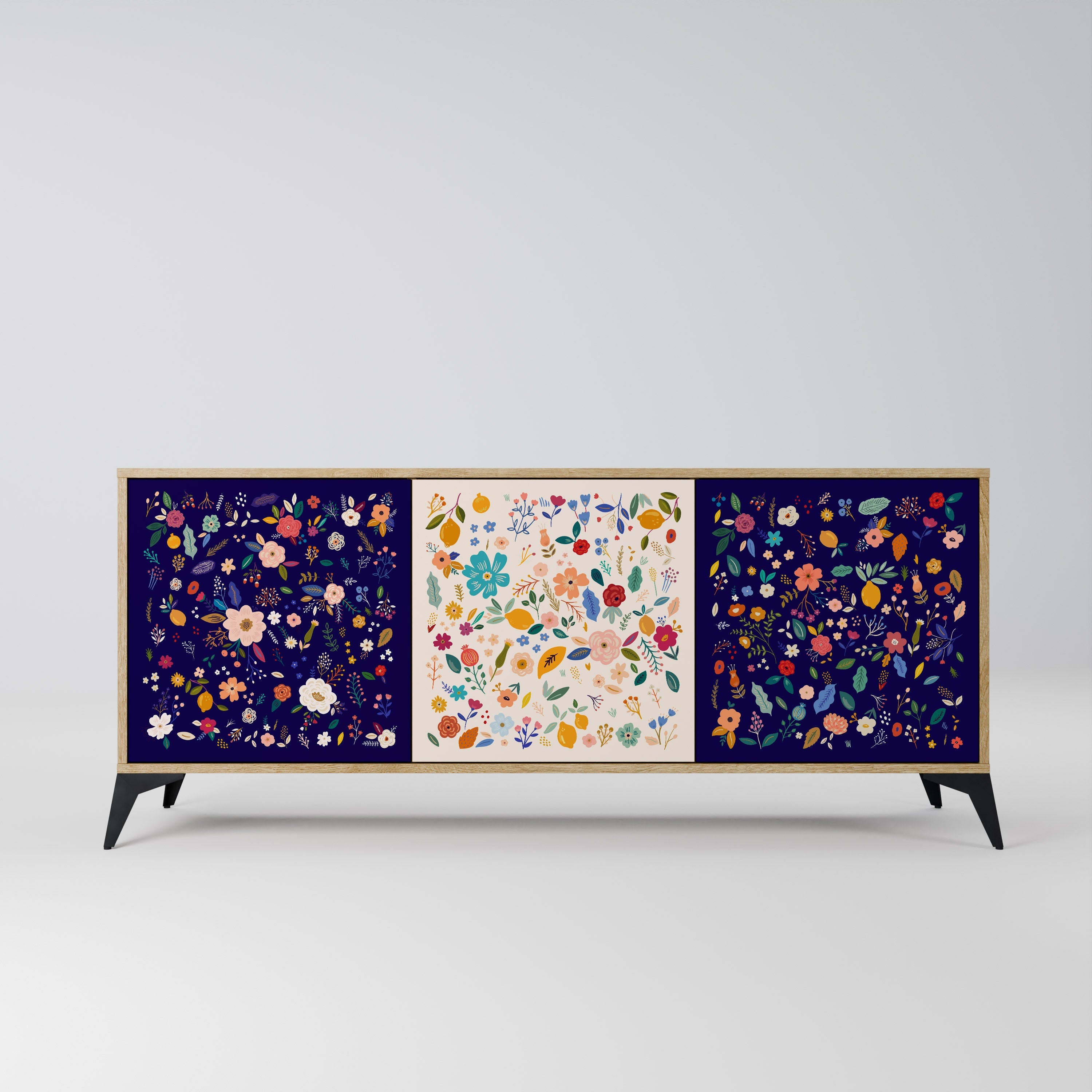 Buffet 3 portes FLORAL COMBINATION effet chêne