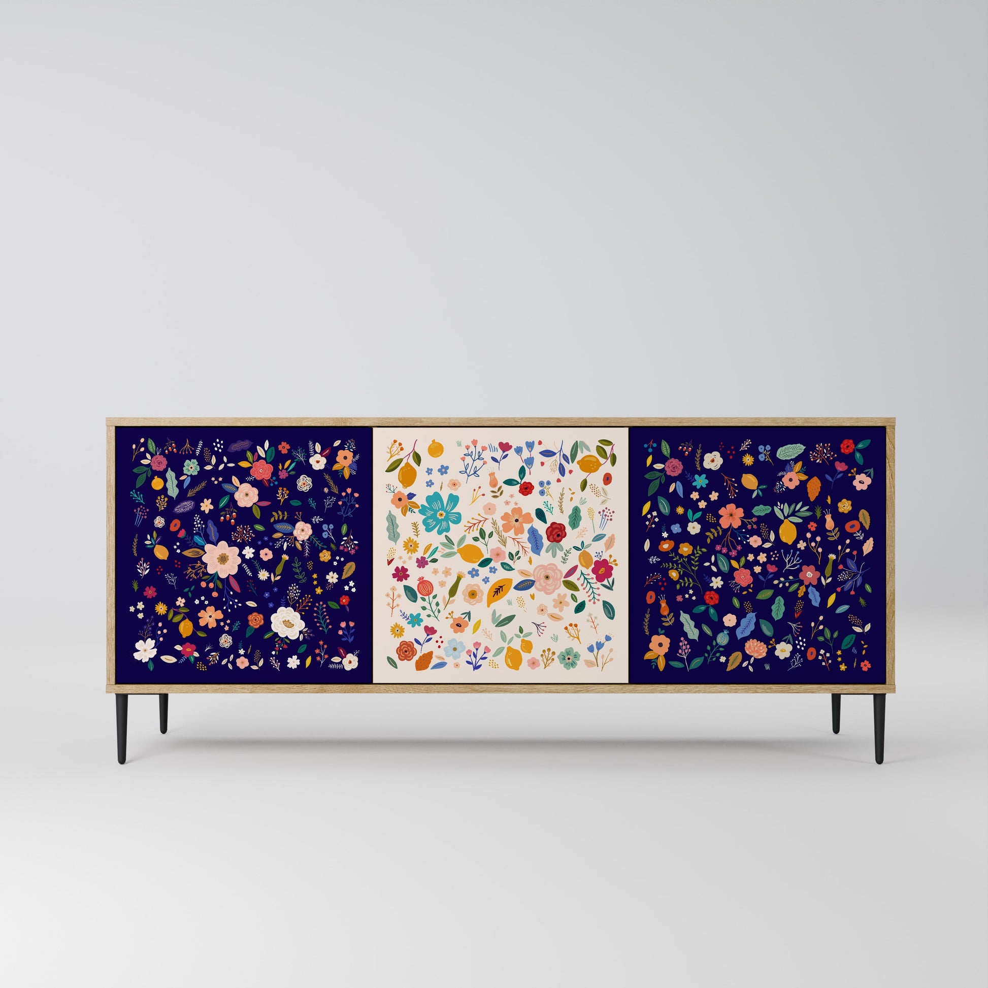 Buffet 3 portes FLORAL COMBINATION effet chêne