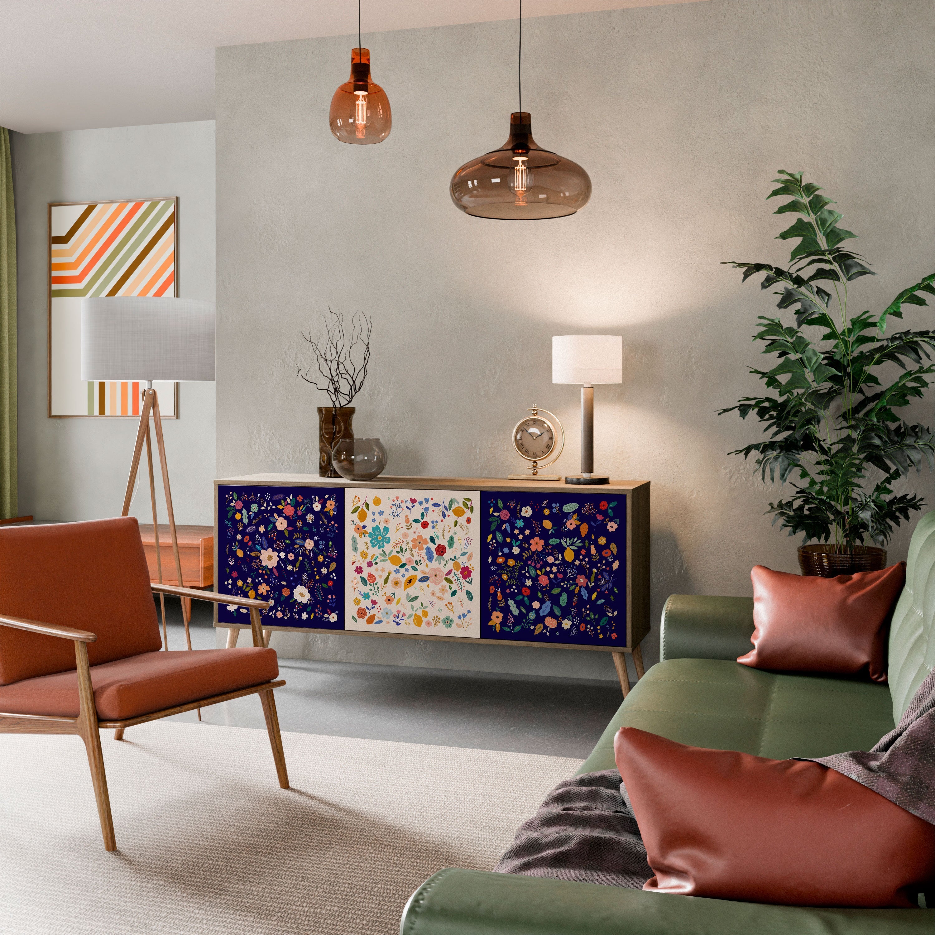 Buffet 3 portes FLORAL COMBINATION effet chêne