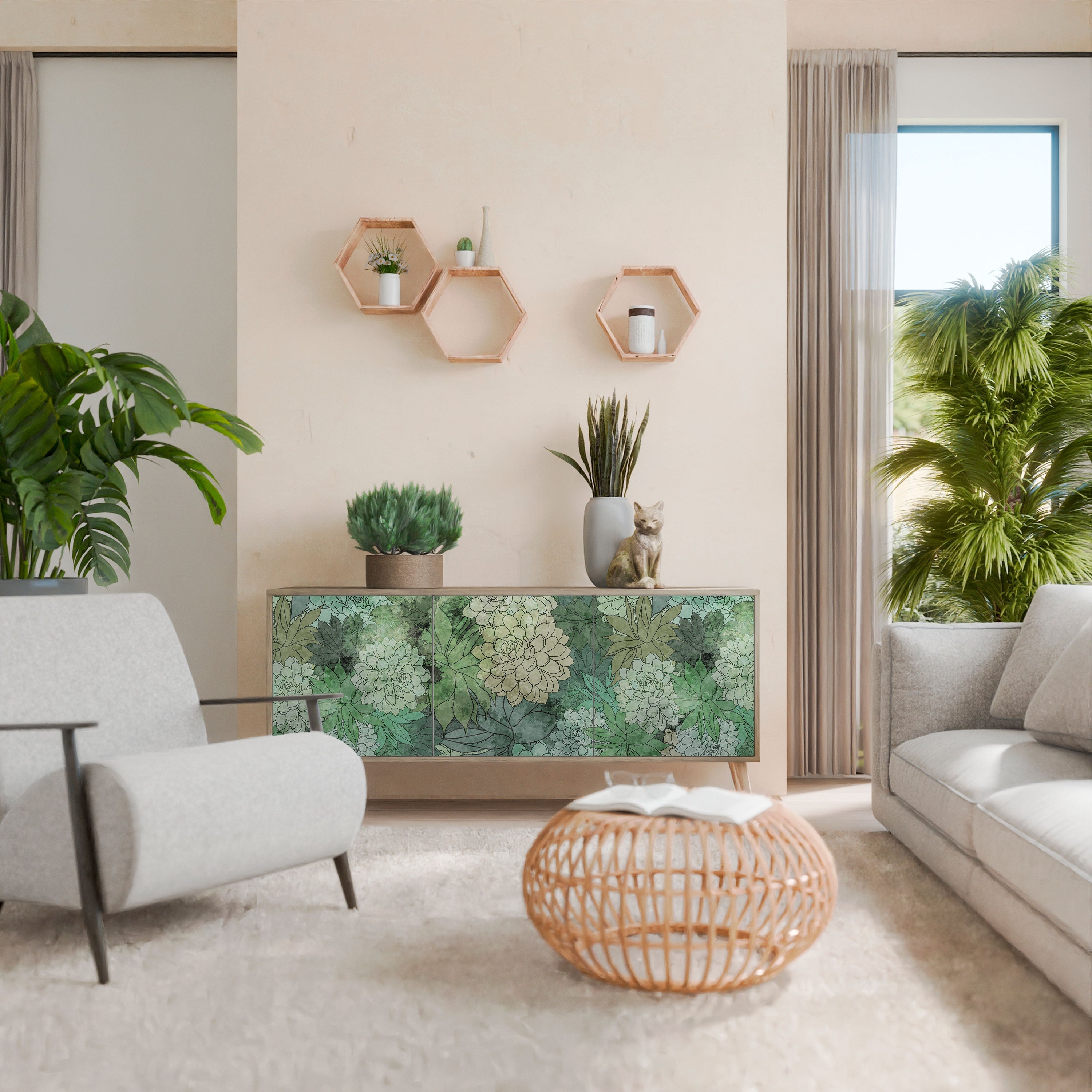 Buffet 3 portes SUCCULENT CLUSTER effet chêne