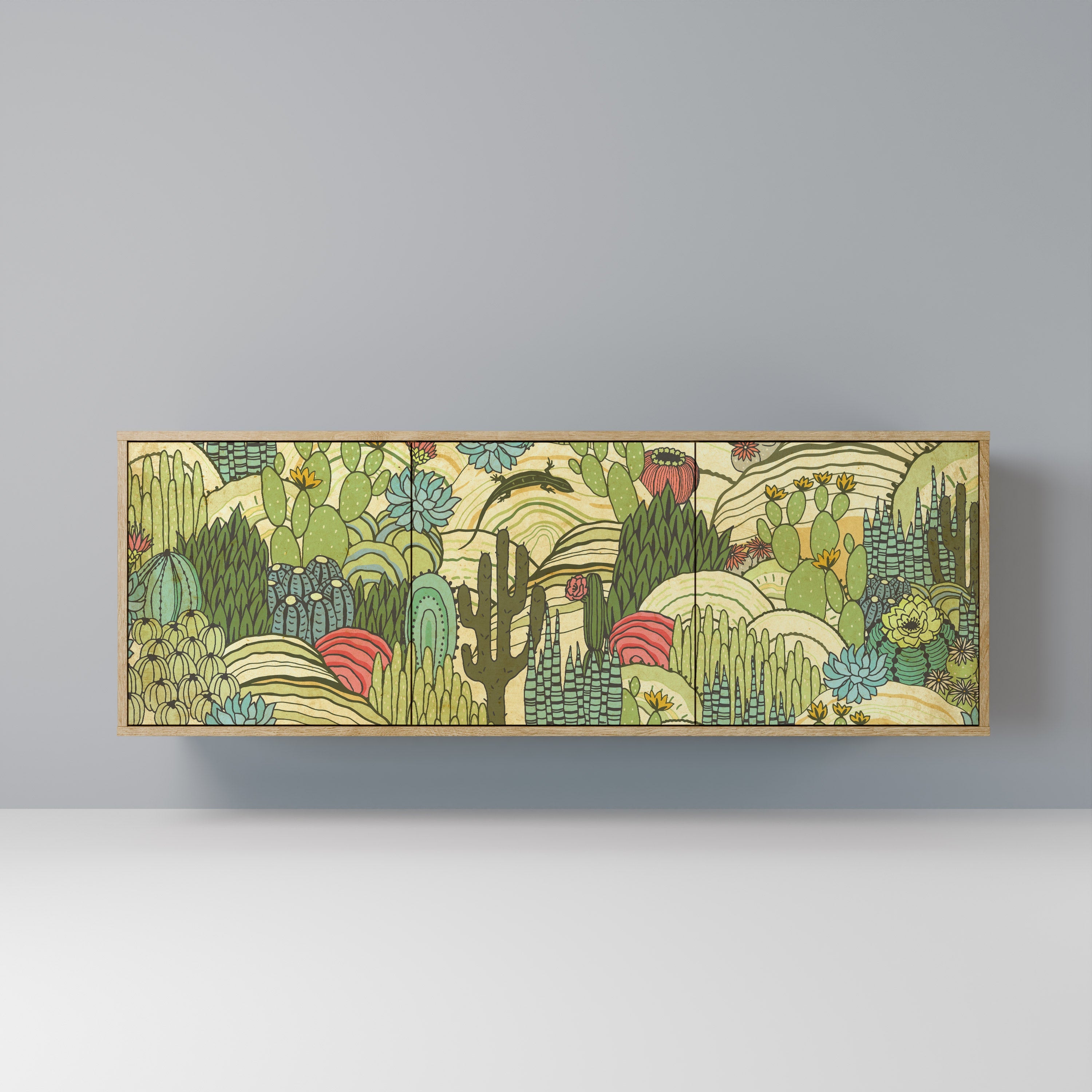 Buffet 3 portes effet chêne SUCCULENTS KALEIDOSCOPE