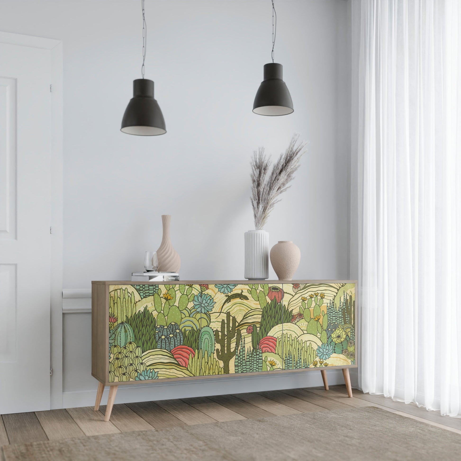 Buffet 3 portes effet chêne SUCCULENTS KALEIDOSCOPE