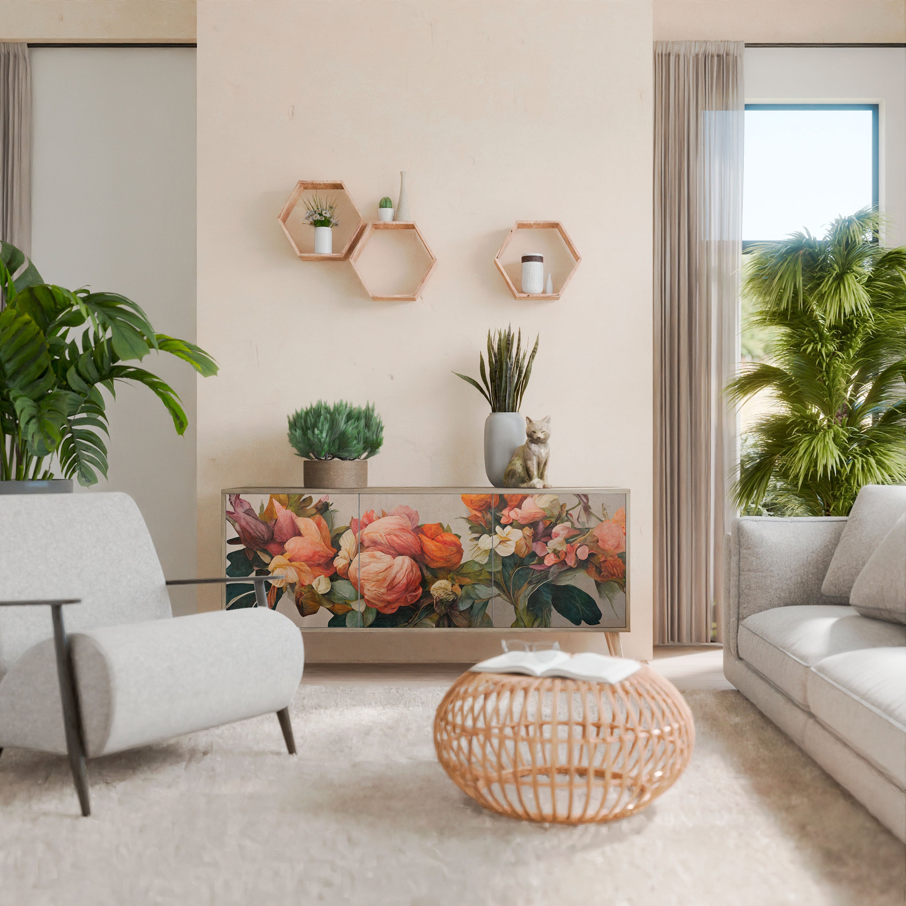 Buffet 3 portes effet chêne STYLISH BEAUTY