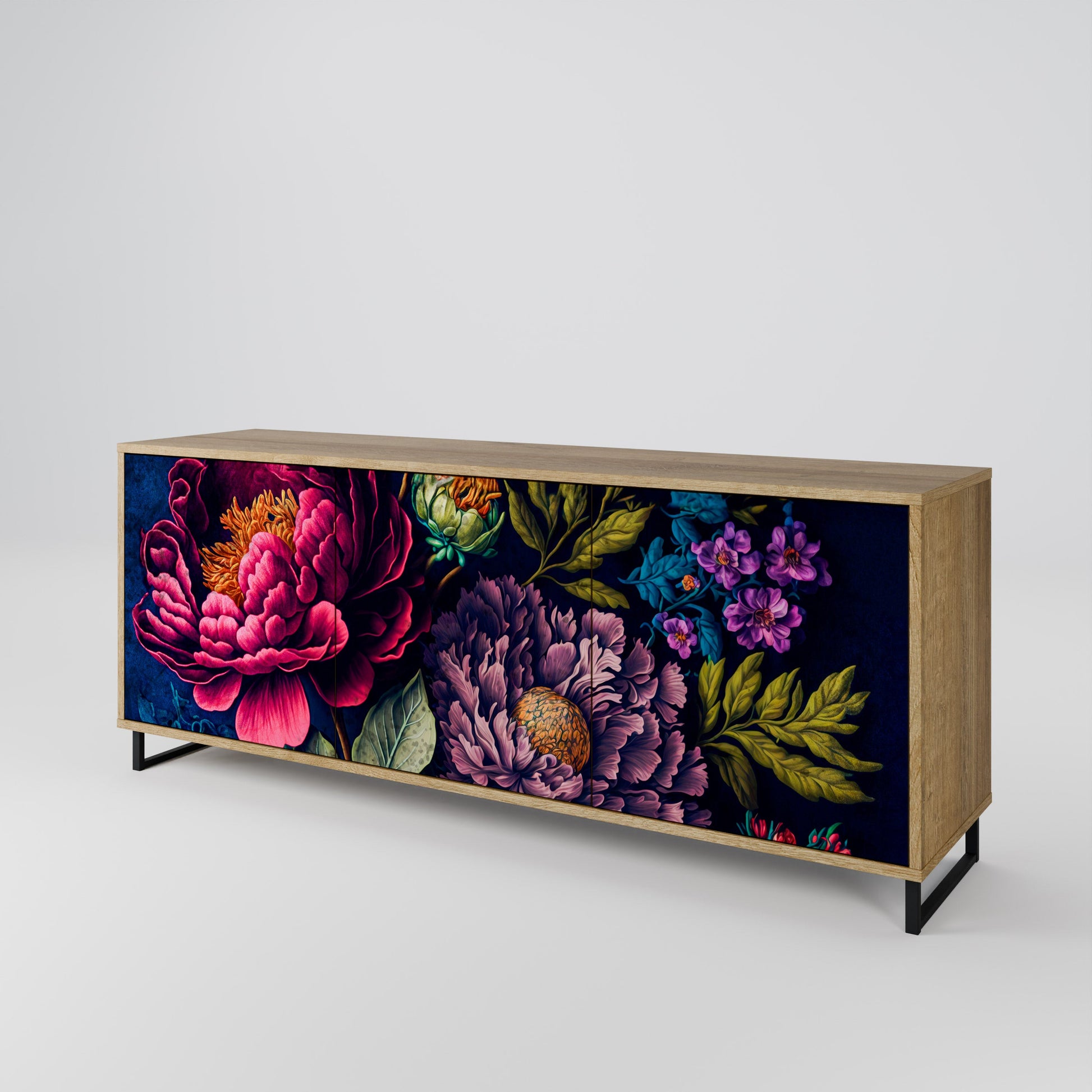 Buffet 3 portes effet chêne BLOOMING ELEGANCE