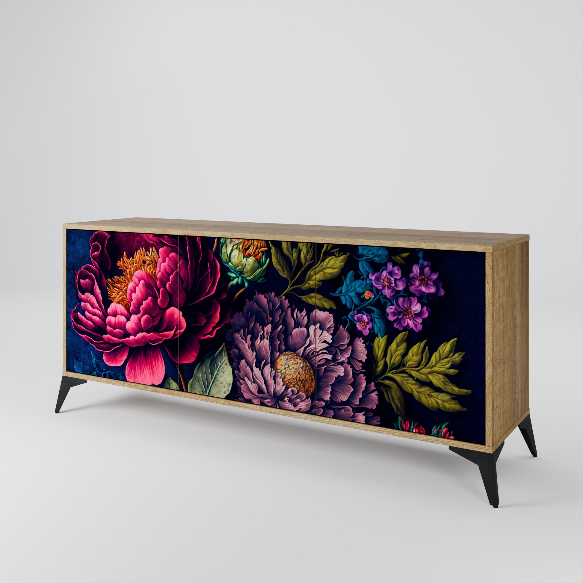 Buffet 3 portes effet chêne BLOOMING ELEGANCE