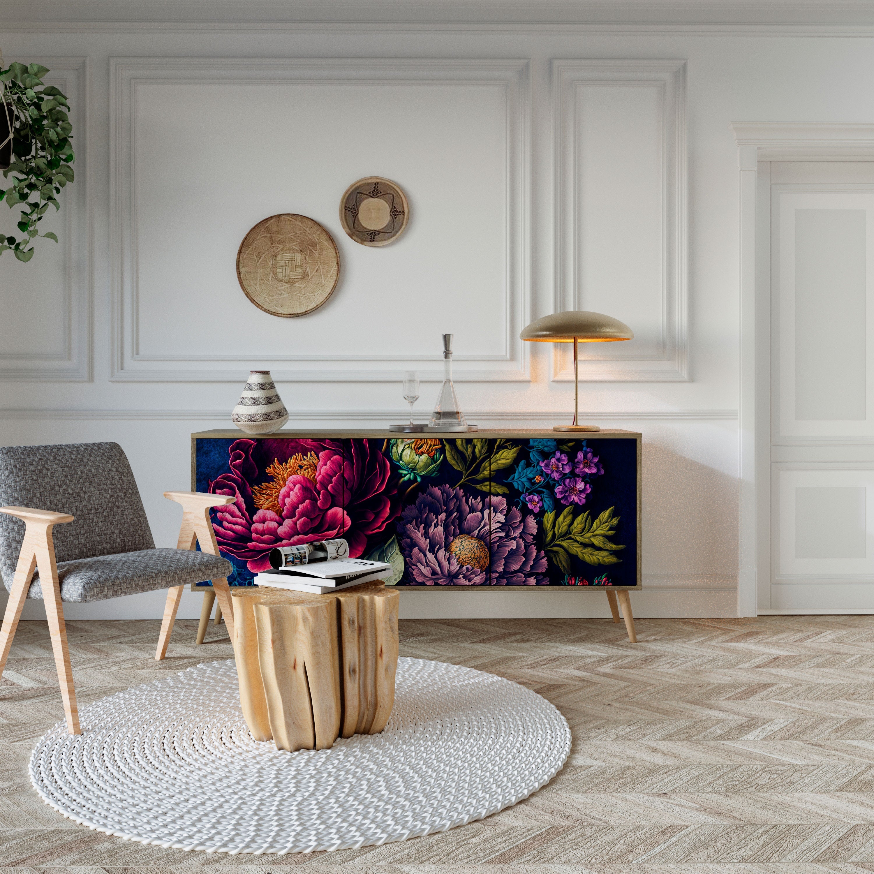 Buffet 3 portes effet chêne BLOOMING ELEGANCE