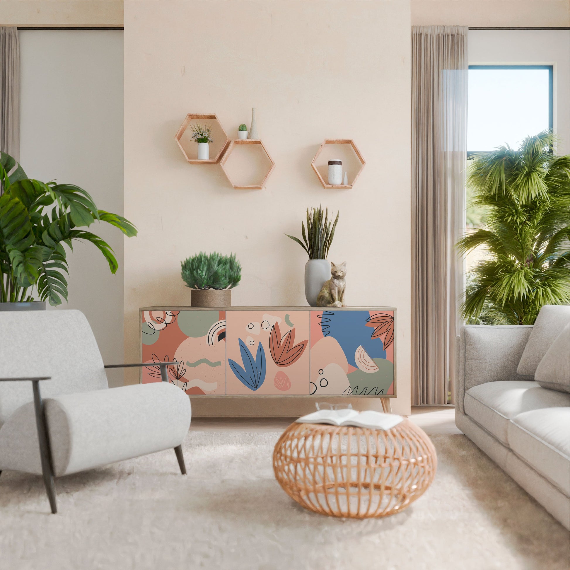 Buffet 3 portes PASTEL DESTINY effet chêne