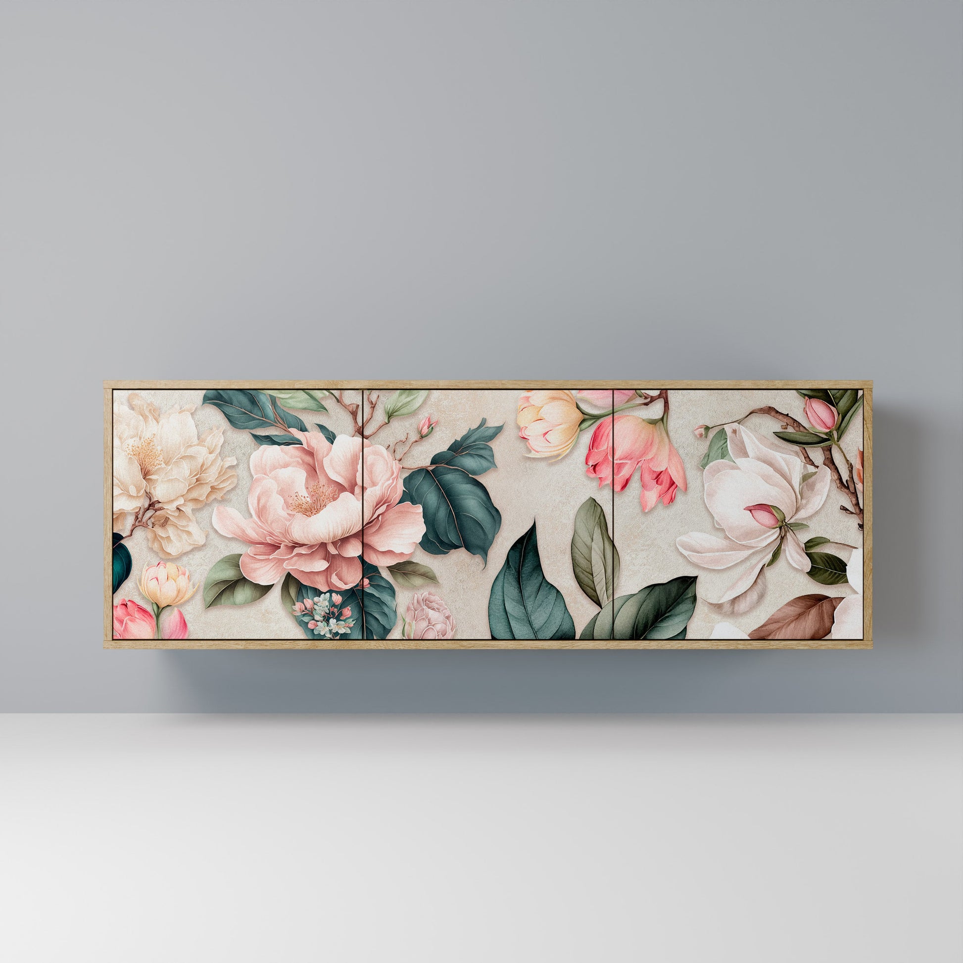 Buffet 3 portes FLORAL GRACE effet chêne