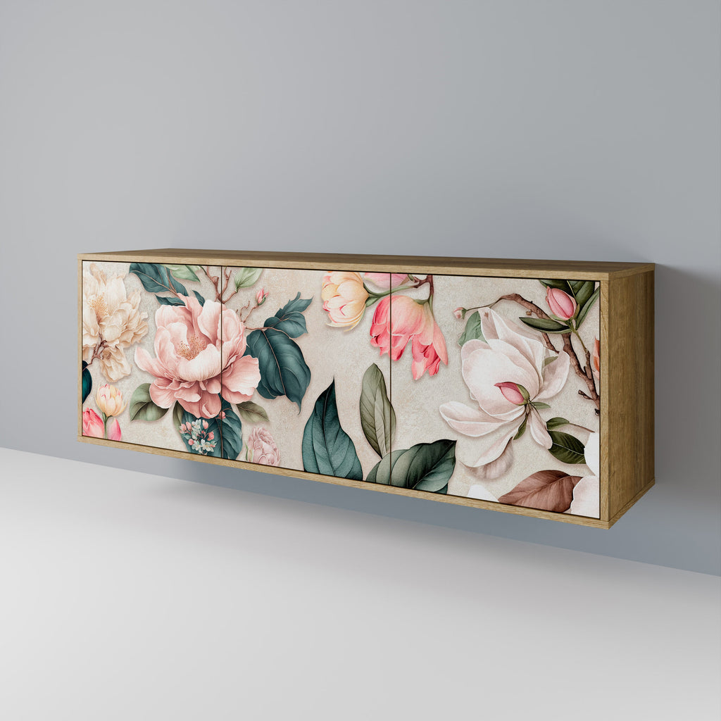 Buffet 3 portes FLORAL GRACE effet chêne