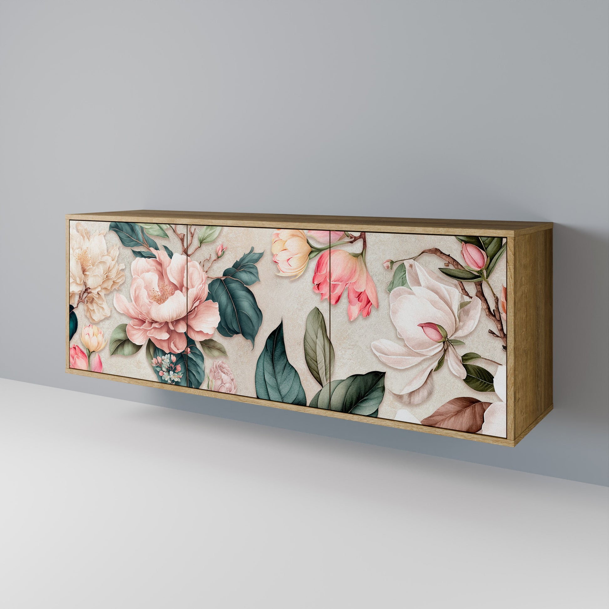 Buffet 3 portes FLORAL GRACE effet chêne