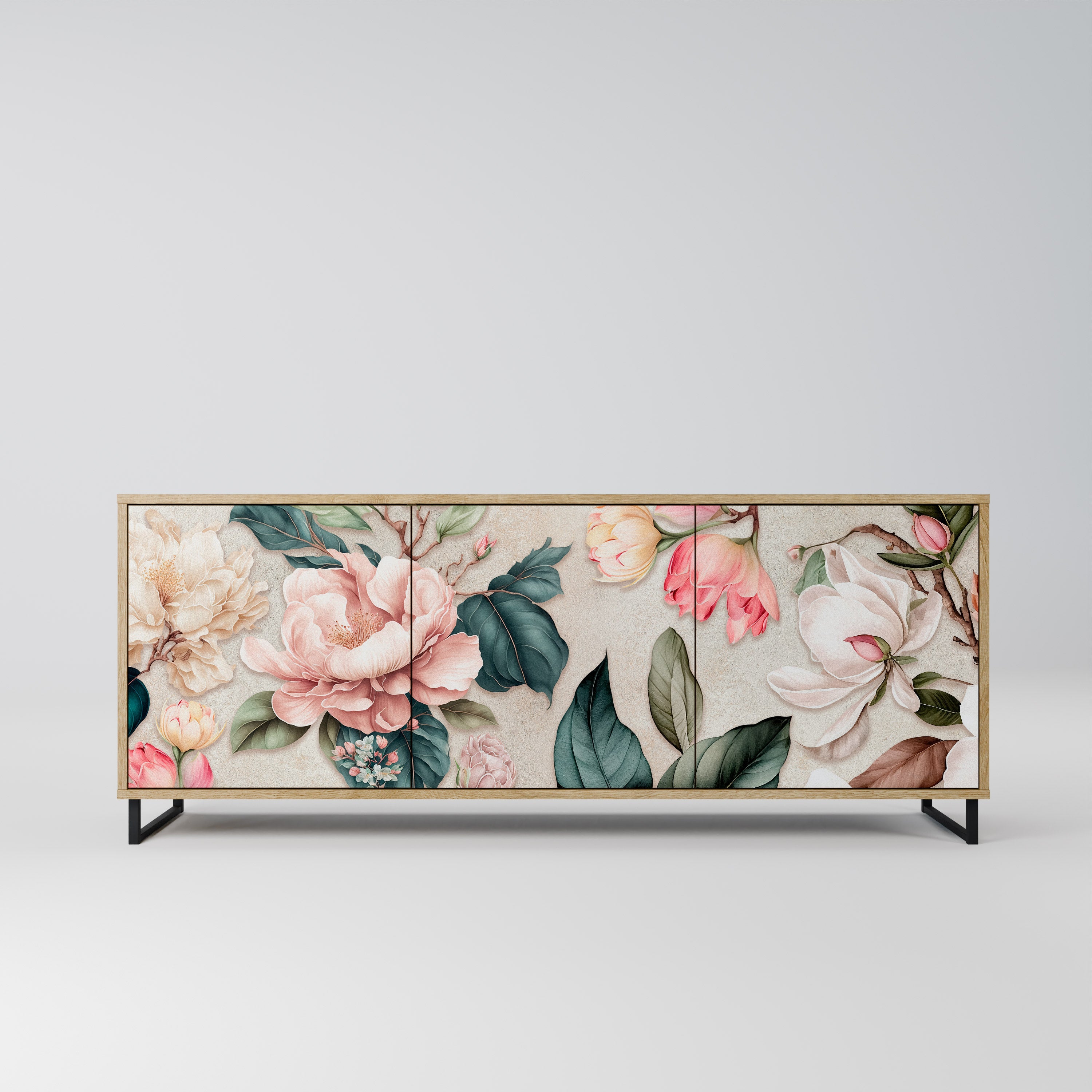 Buffet 3 portes FLORAL GRACE effet chêne