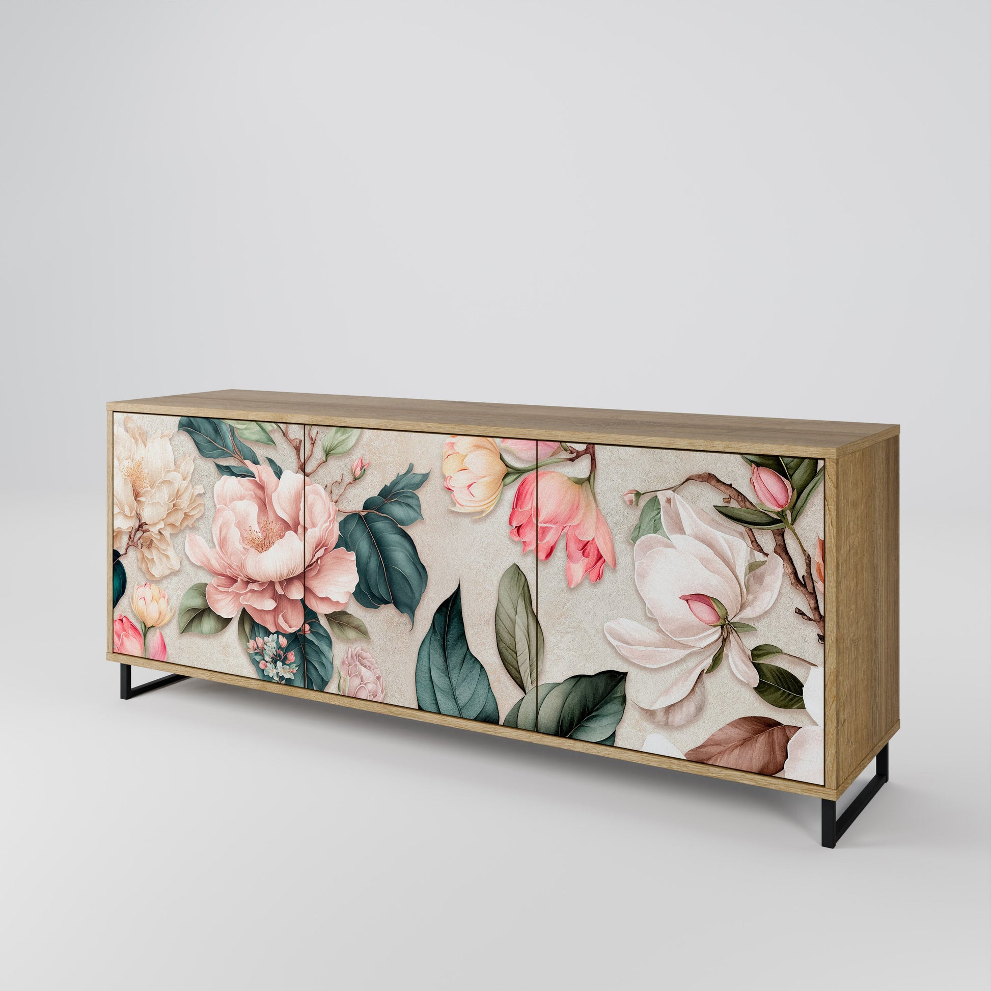 Buffet 3 portes FLORAL GRACE effet chêne