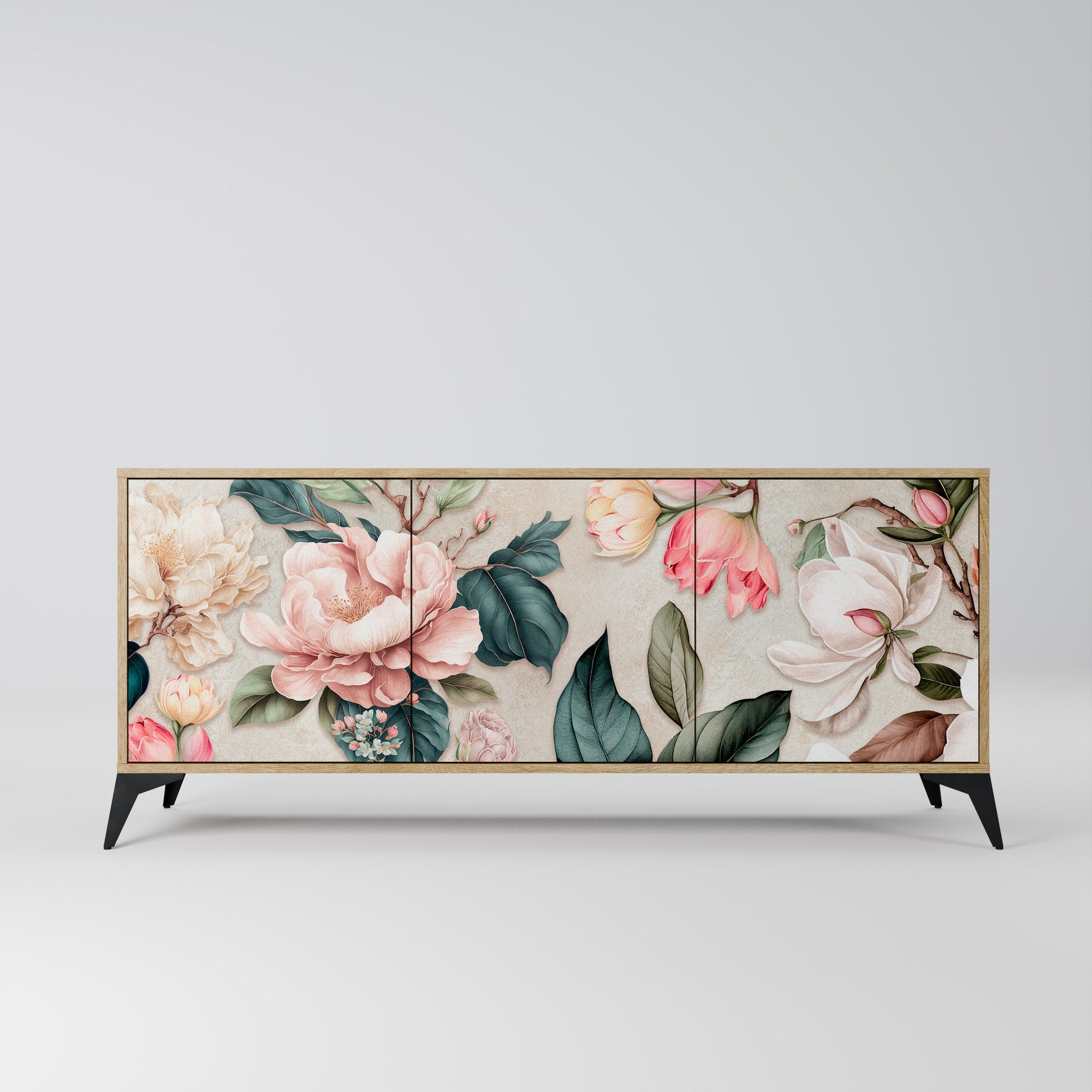 Buffet 3 portes FLORAL GRACE effet chêne