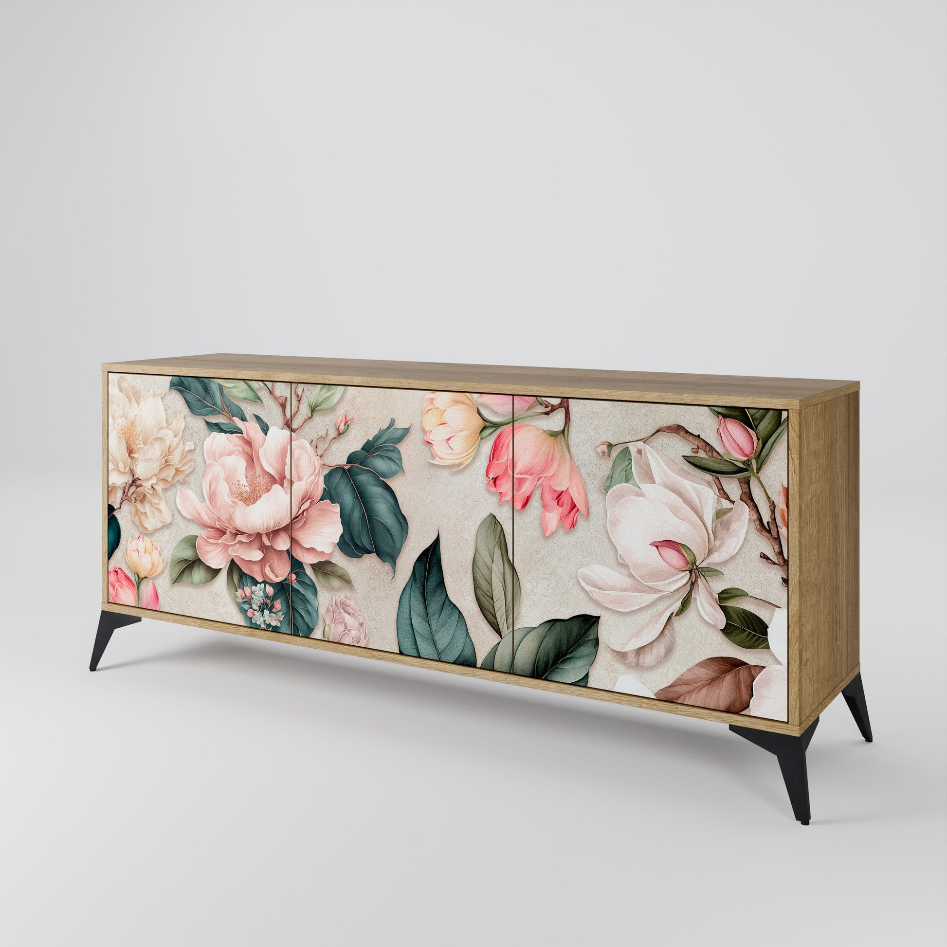 Buffet 3 portes FLORAL GRACE effet chêne