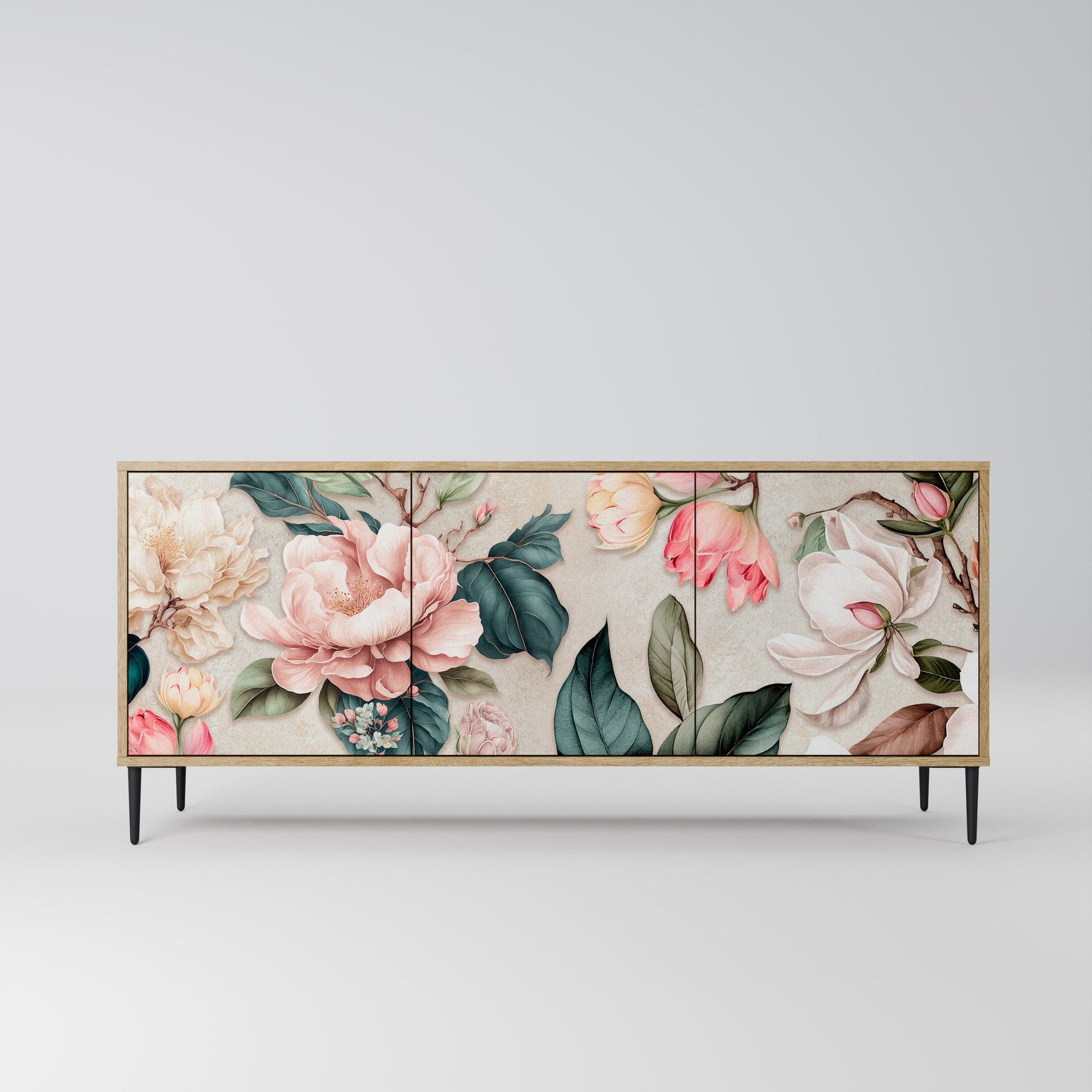 Buffet 3 portes FLORAL GRACE effet chêne