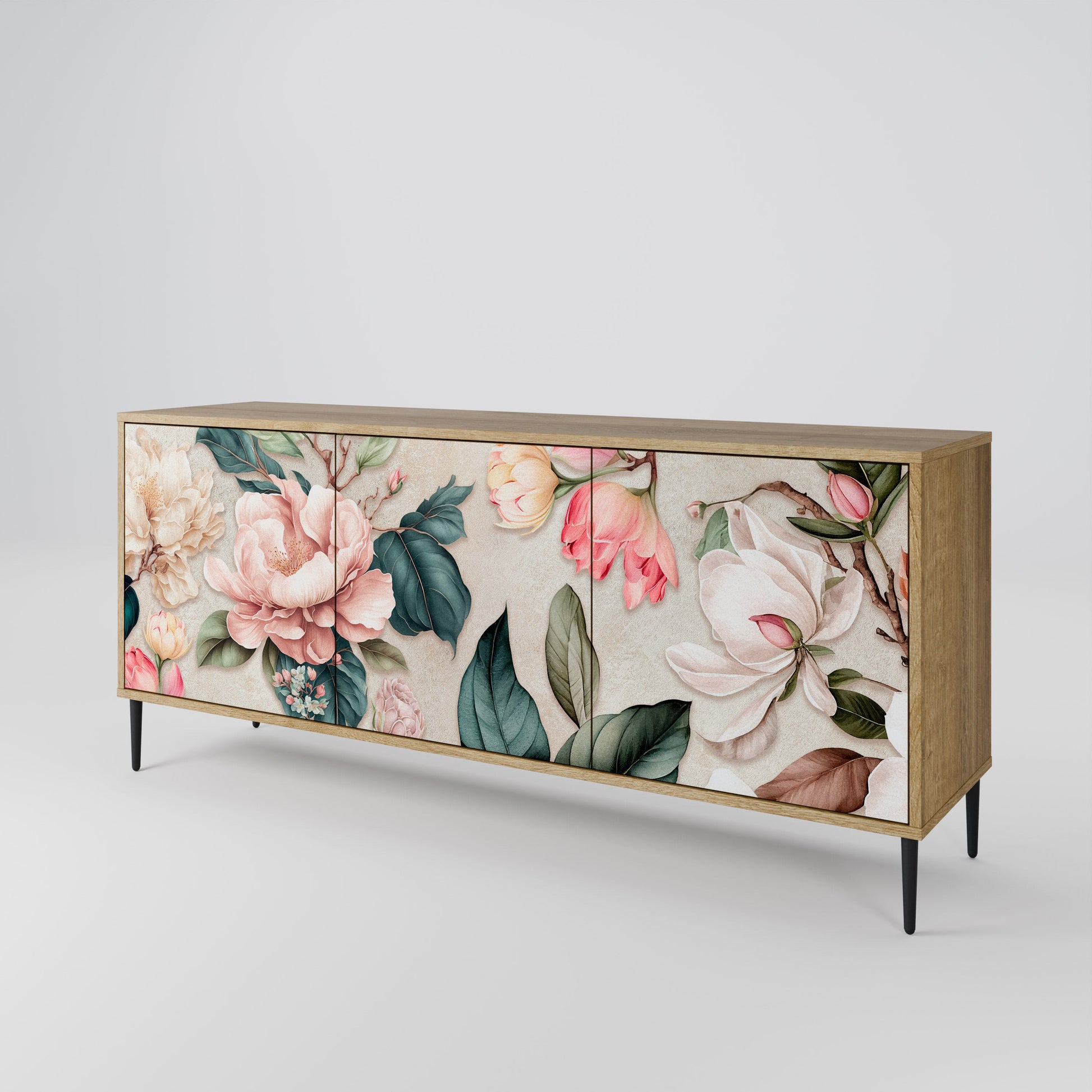 Buffet 3 portes FLORAL GRACE effet chêne