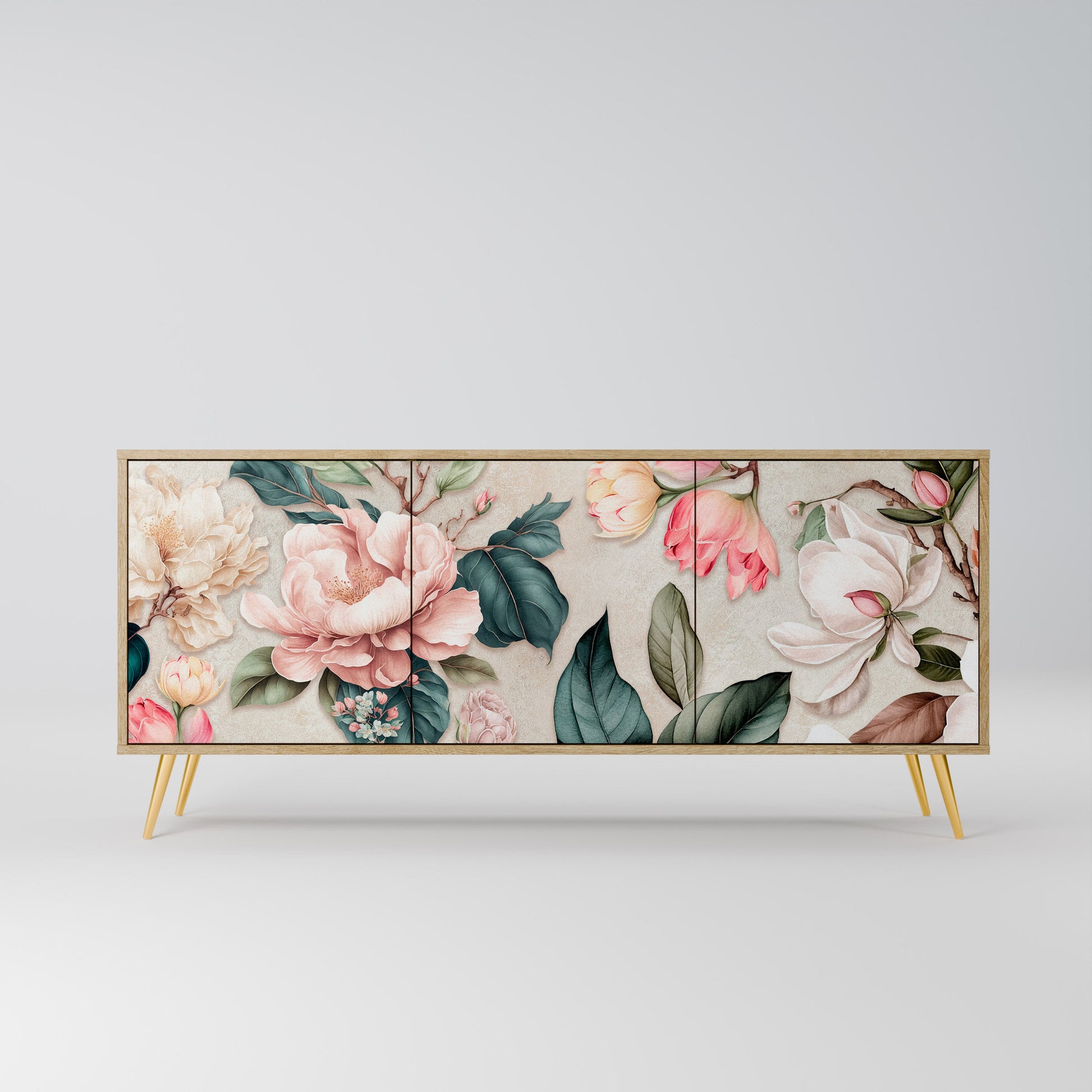 Buffet 3 portes FLORAL GRACE effet chêne