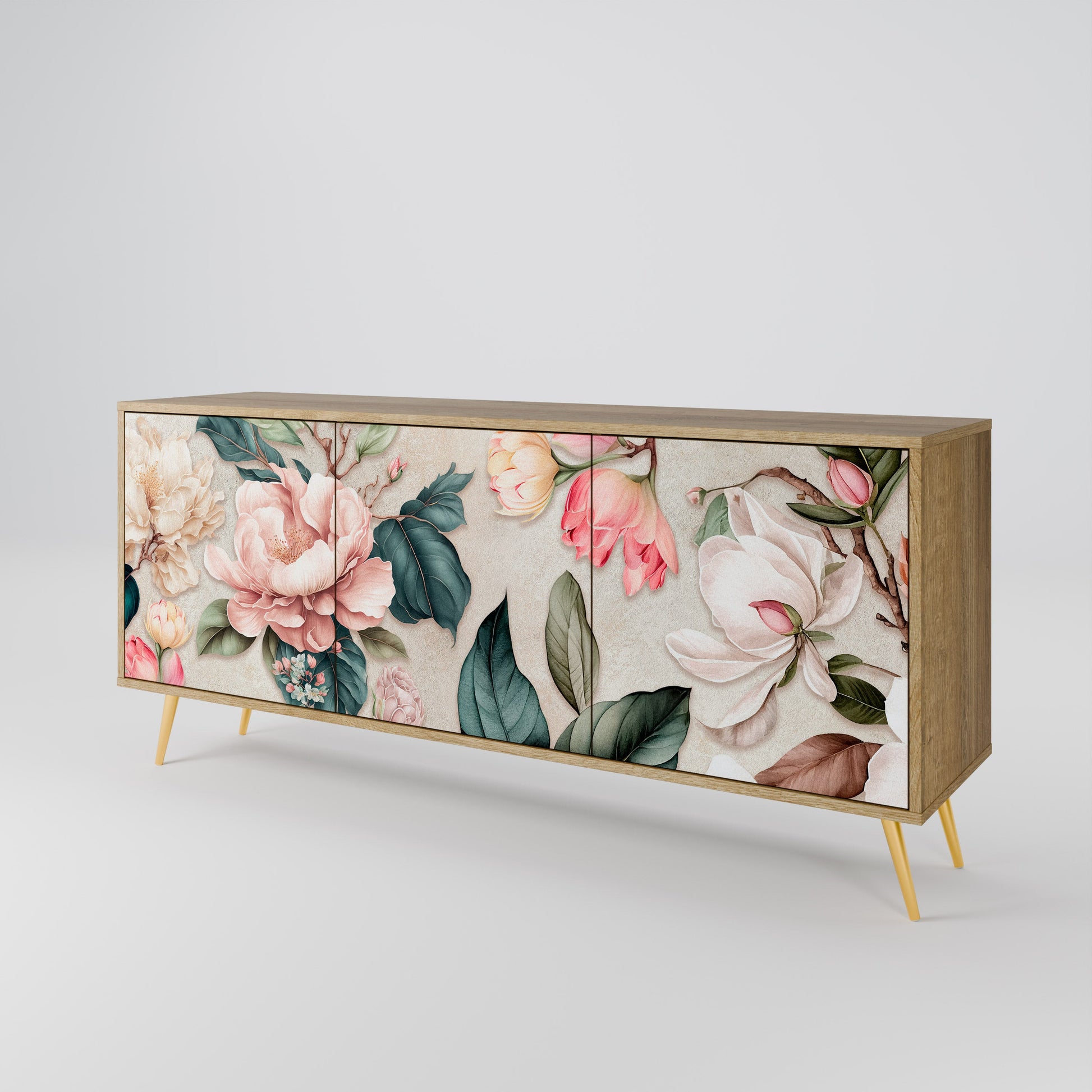 Buffet 3 portes FLORAL GRACE effet chêne