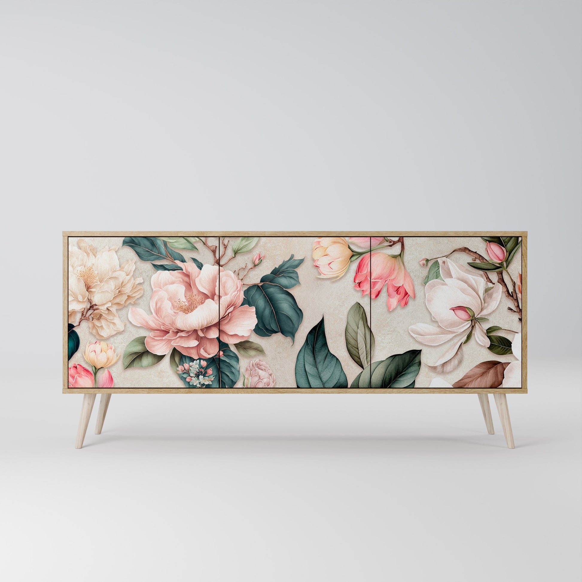 Buffet 3 portes FLORAL GRACE effet chêne