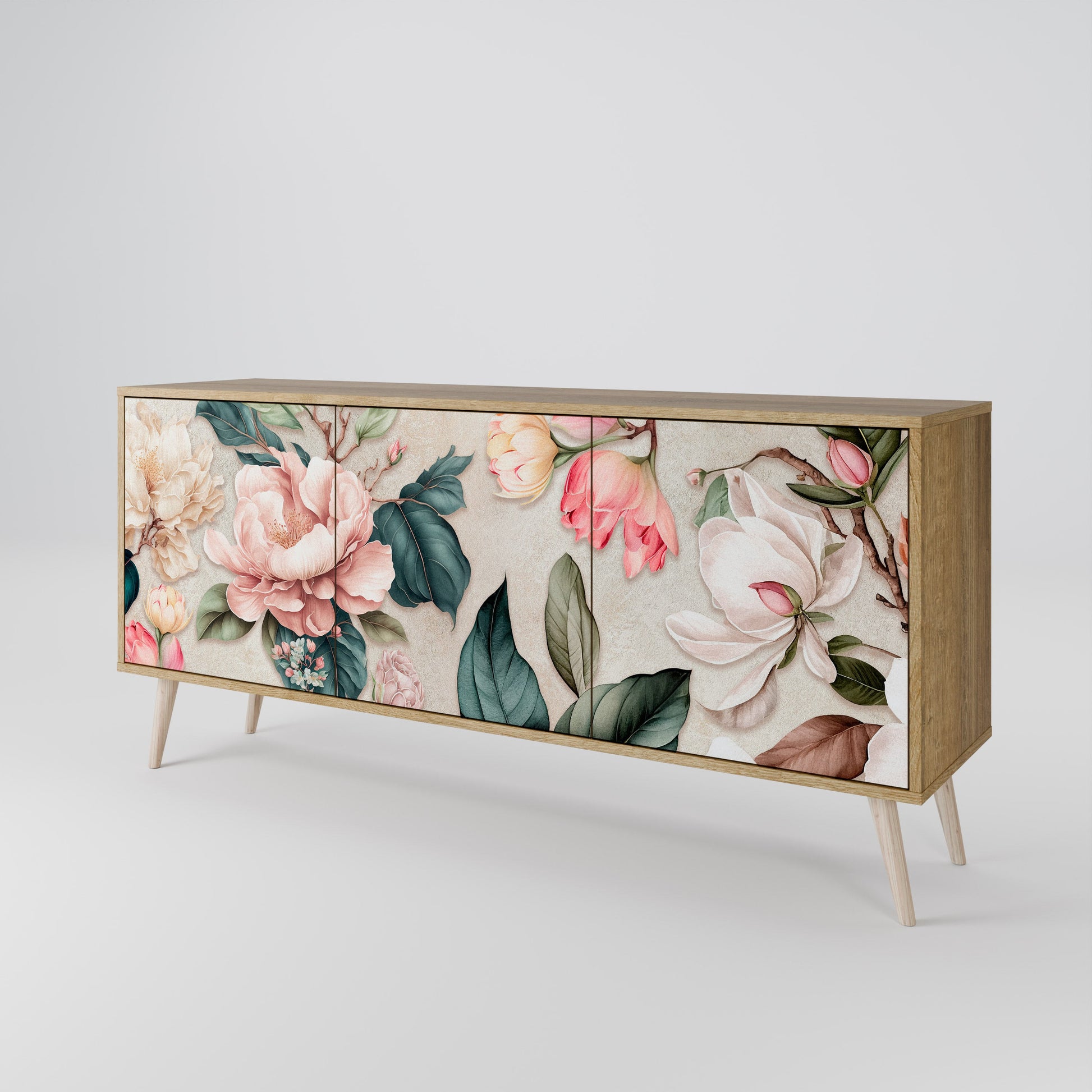 Buffet 3 portes FLORAL GRACE effet chêne