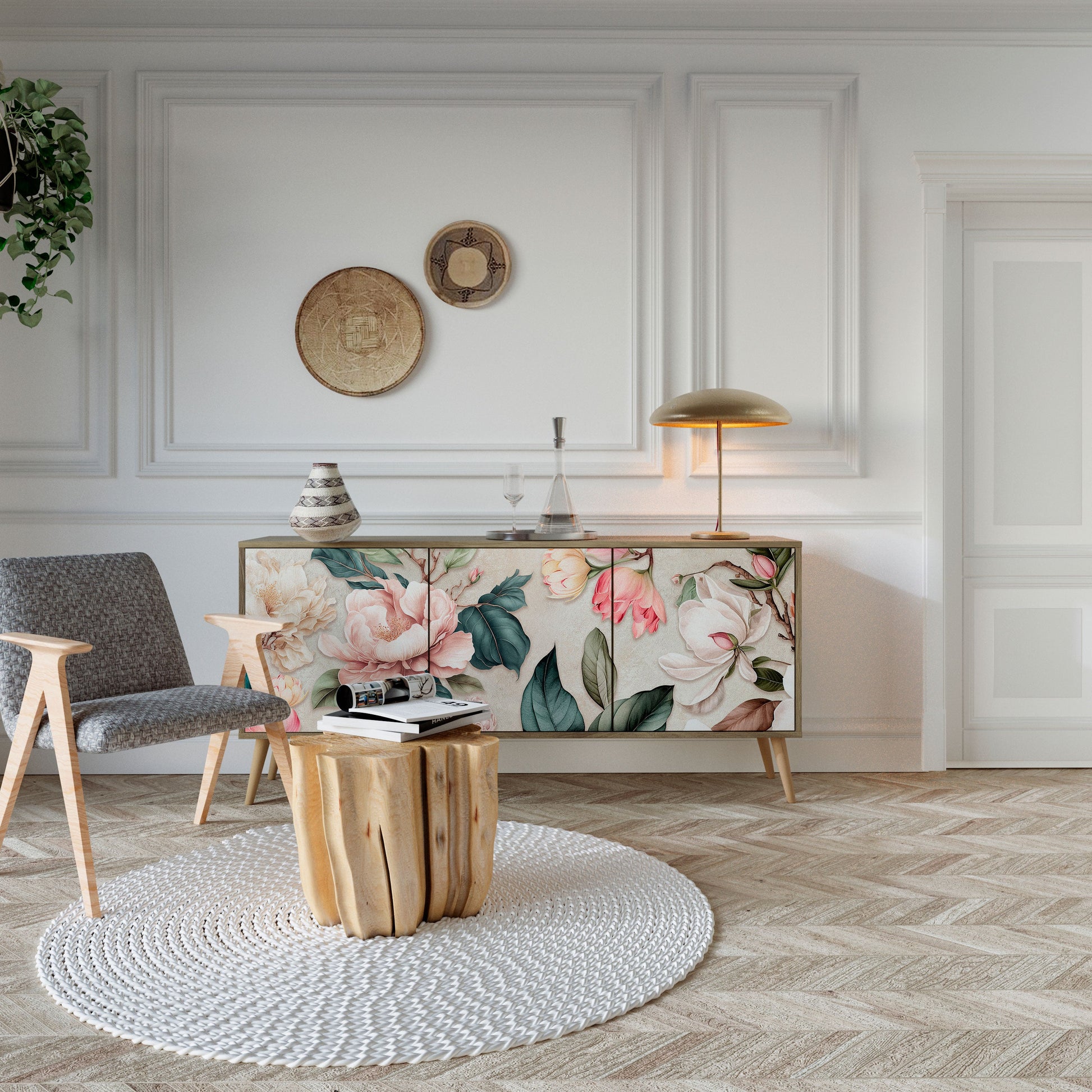 Buffet 3 portes FLORAL GRACE effet chêne