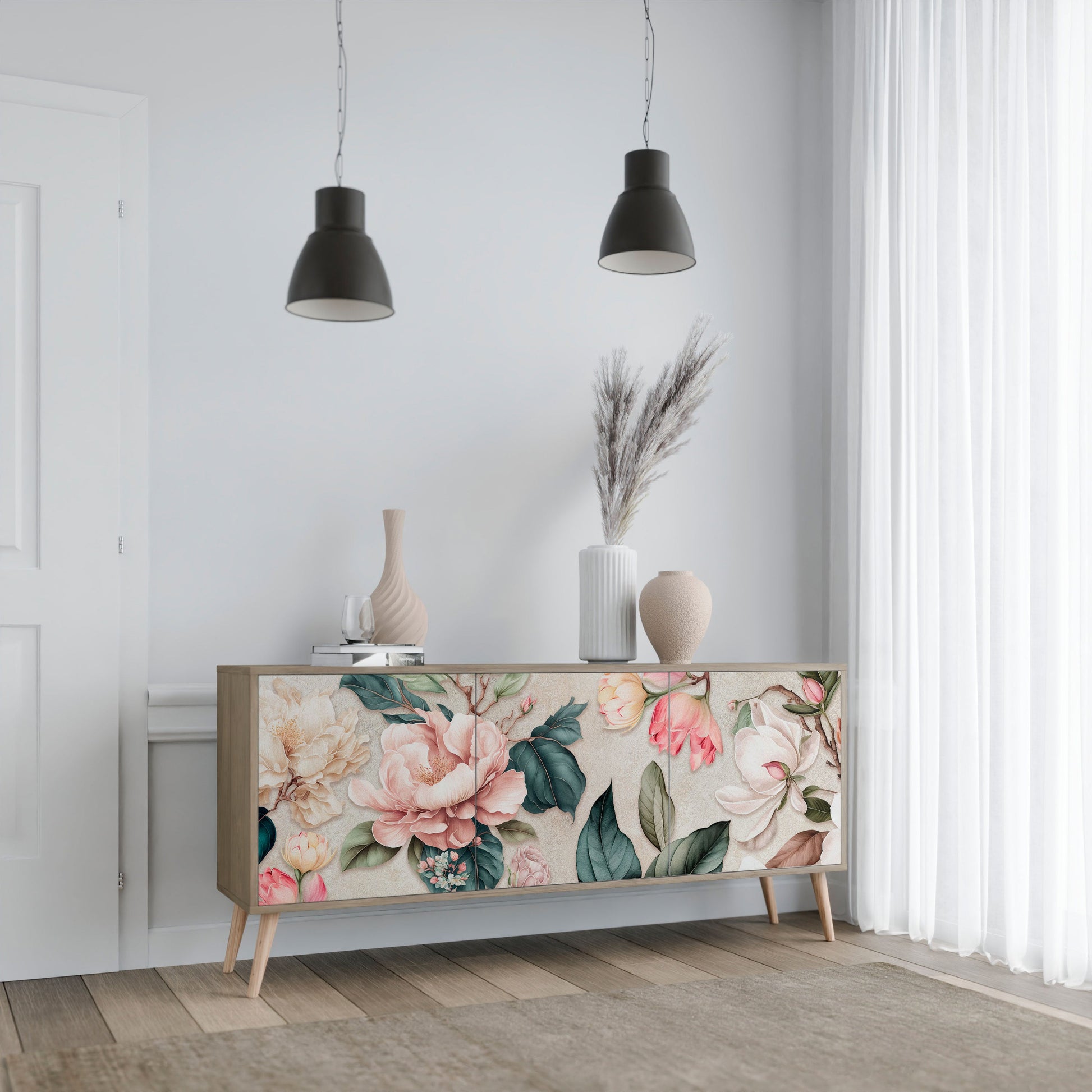 Buffet 3 portes FLORAL GRACE effet chêne