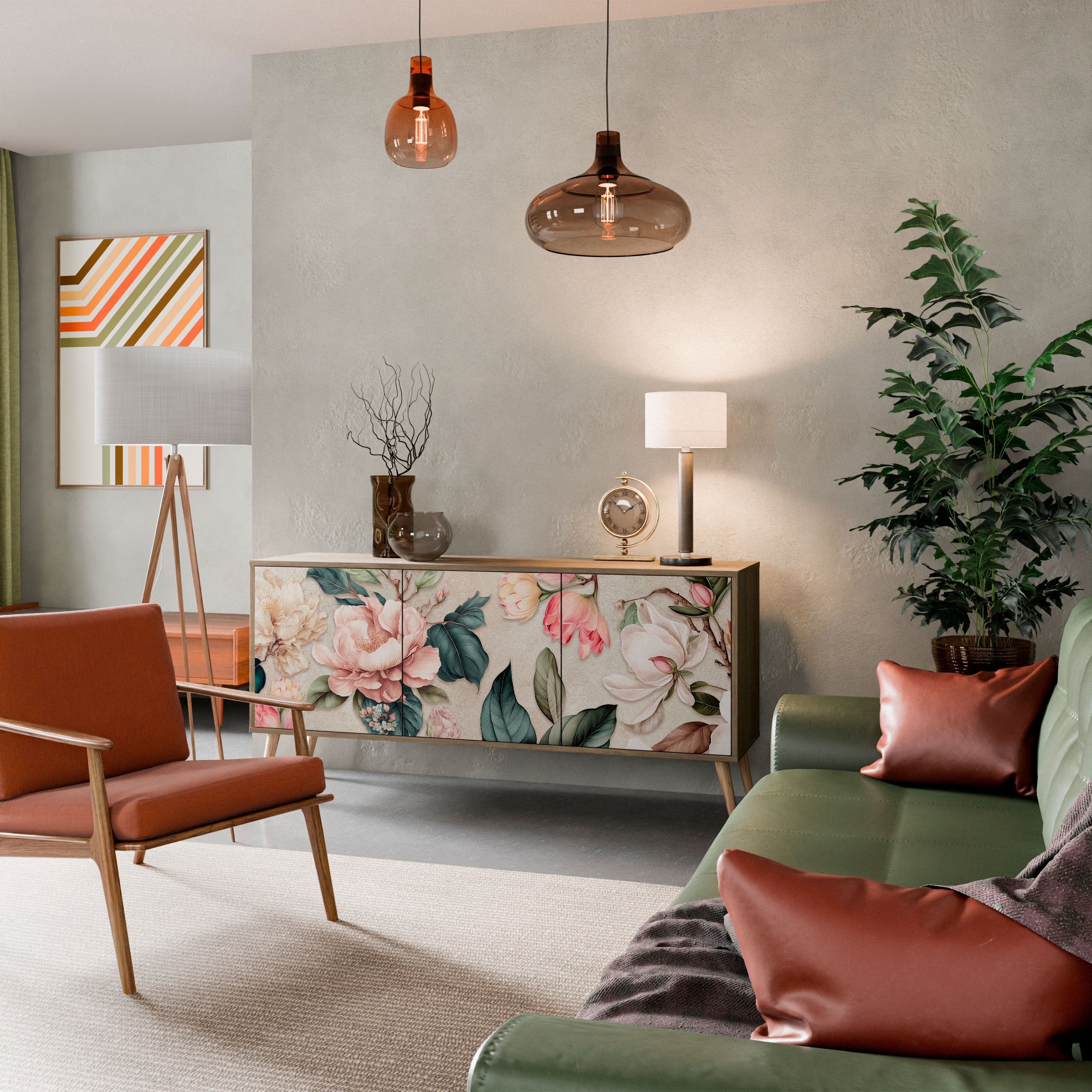 Buffet 3 portes FLORAL GRACE effet chêne