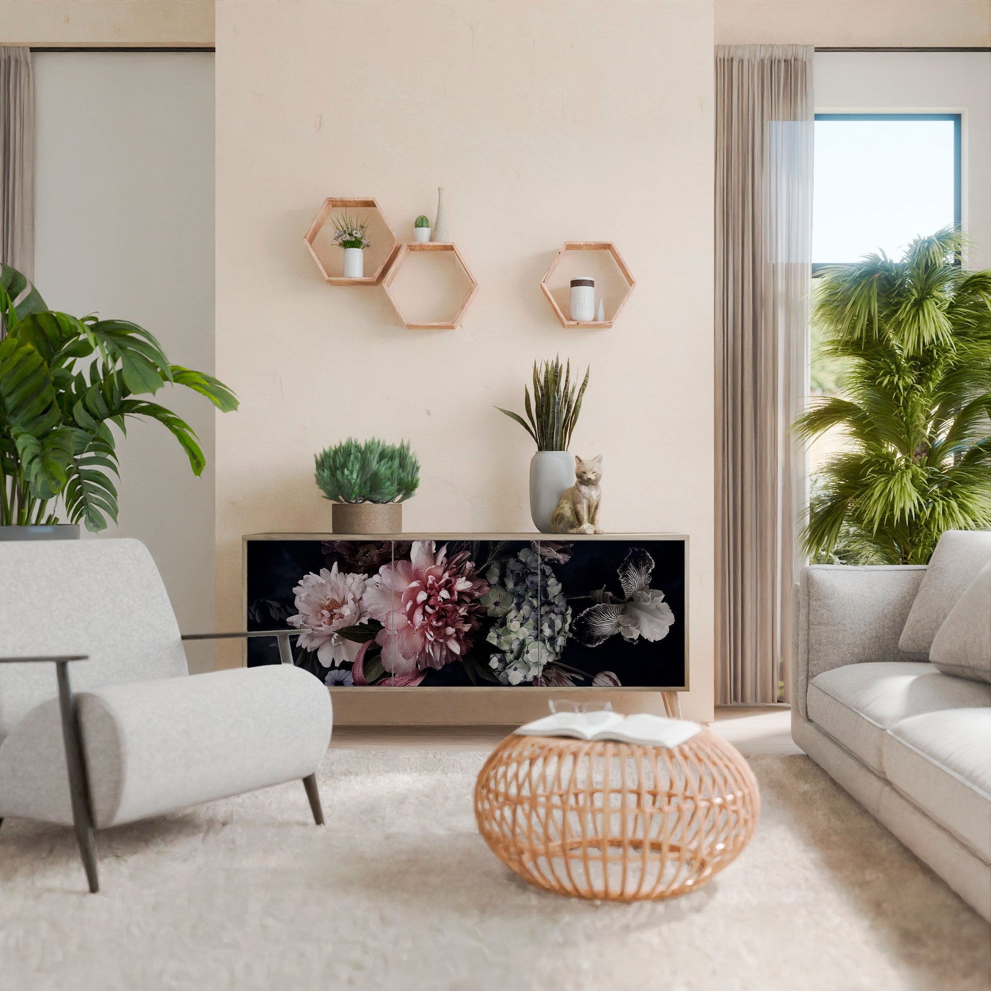 Buffet 3 portes PURE BLOSSOM effet chêne