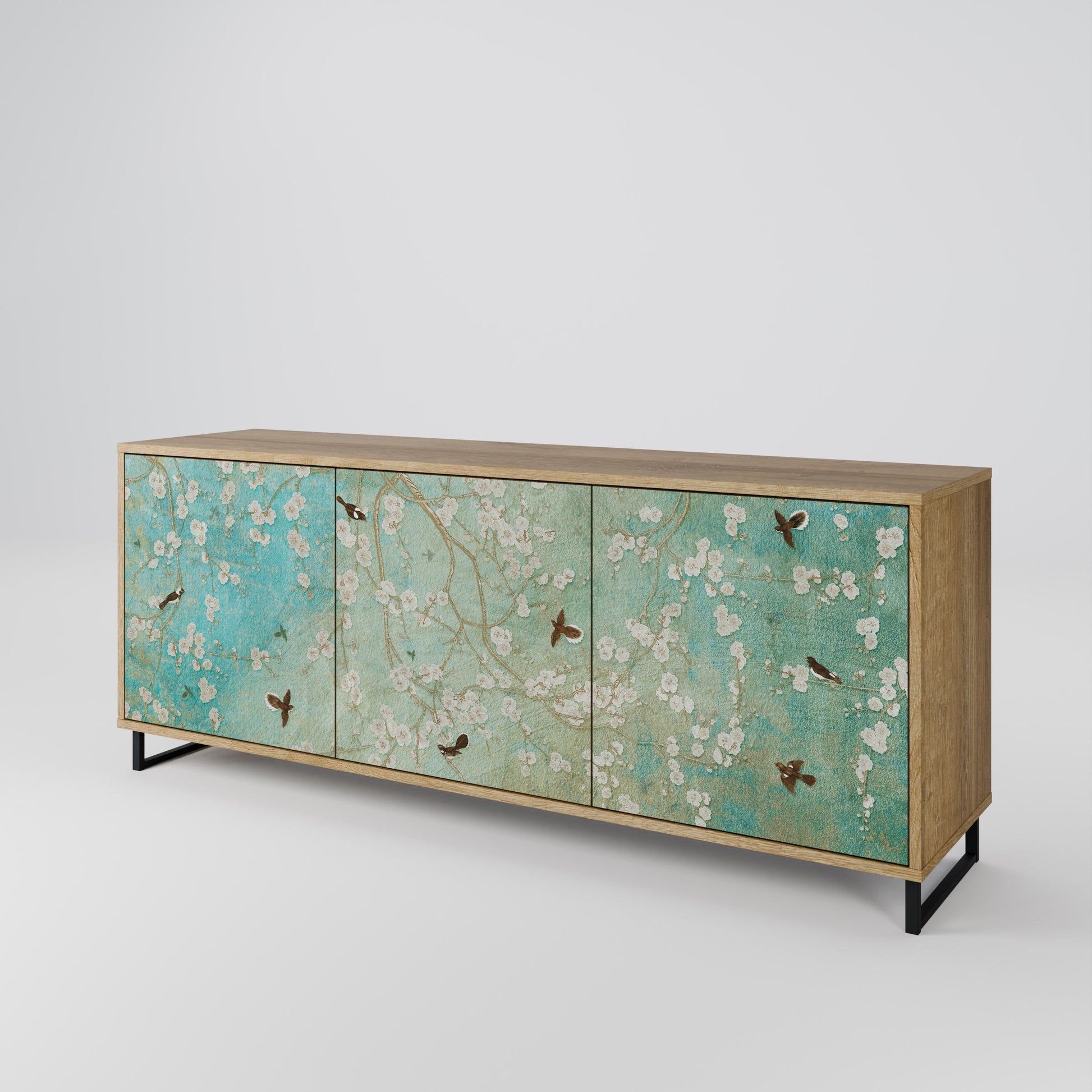 Buffet 3 portes BLOOMING CHARM effet chêne