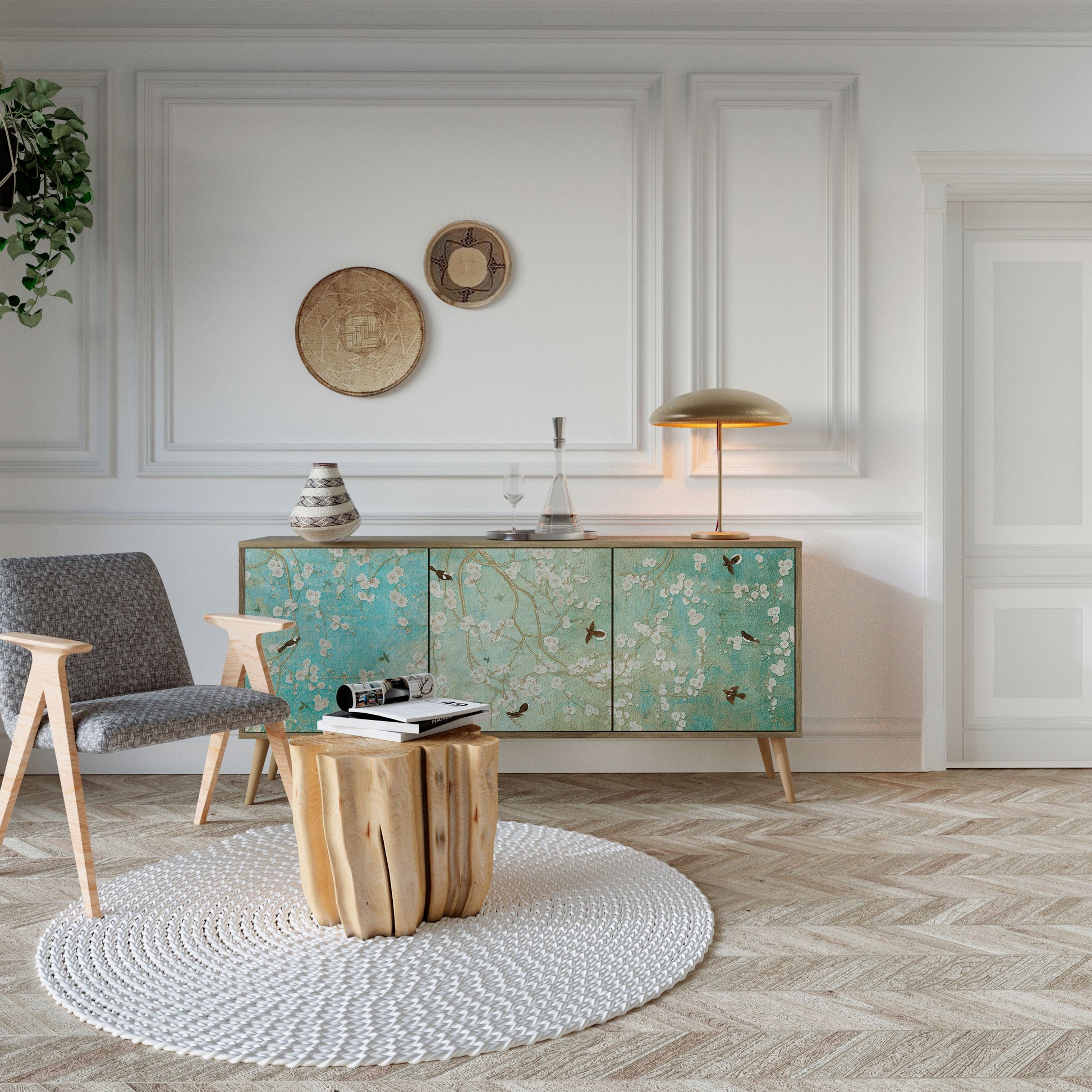 Buffet 3 portes BLOOMING CHARM effet chêne