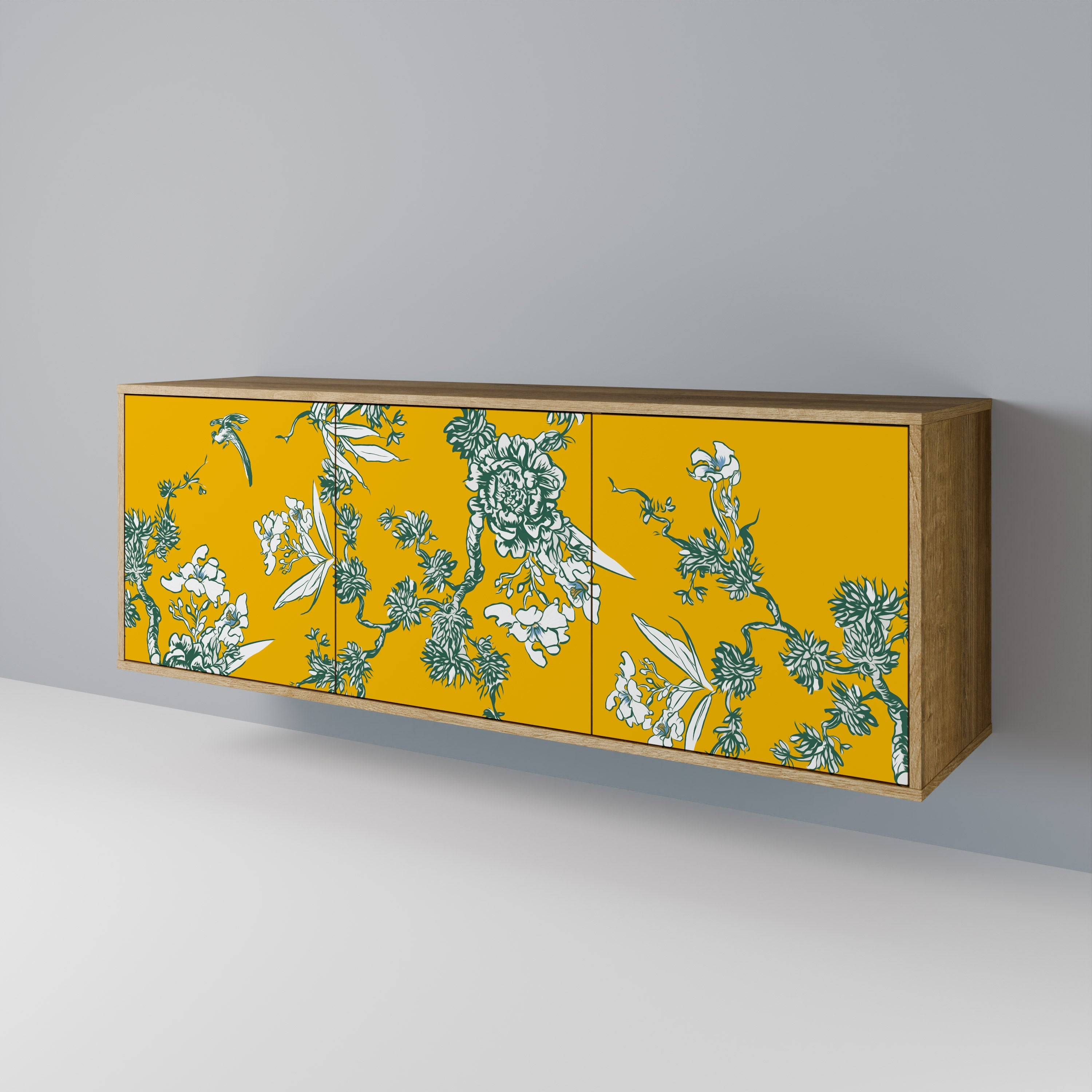 Buffet 3 portes YELLOW CHINOISERIE effet chêne