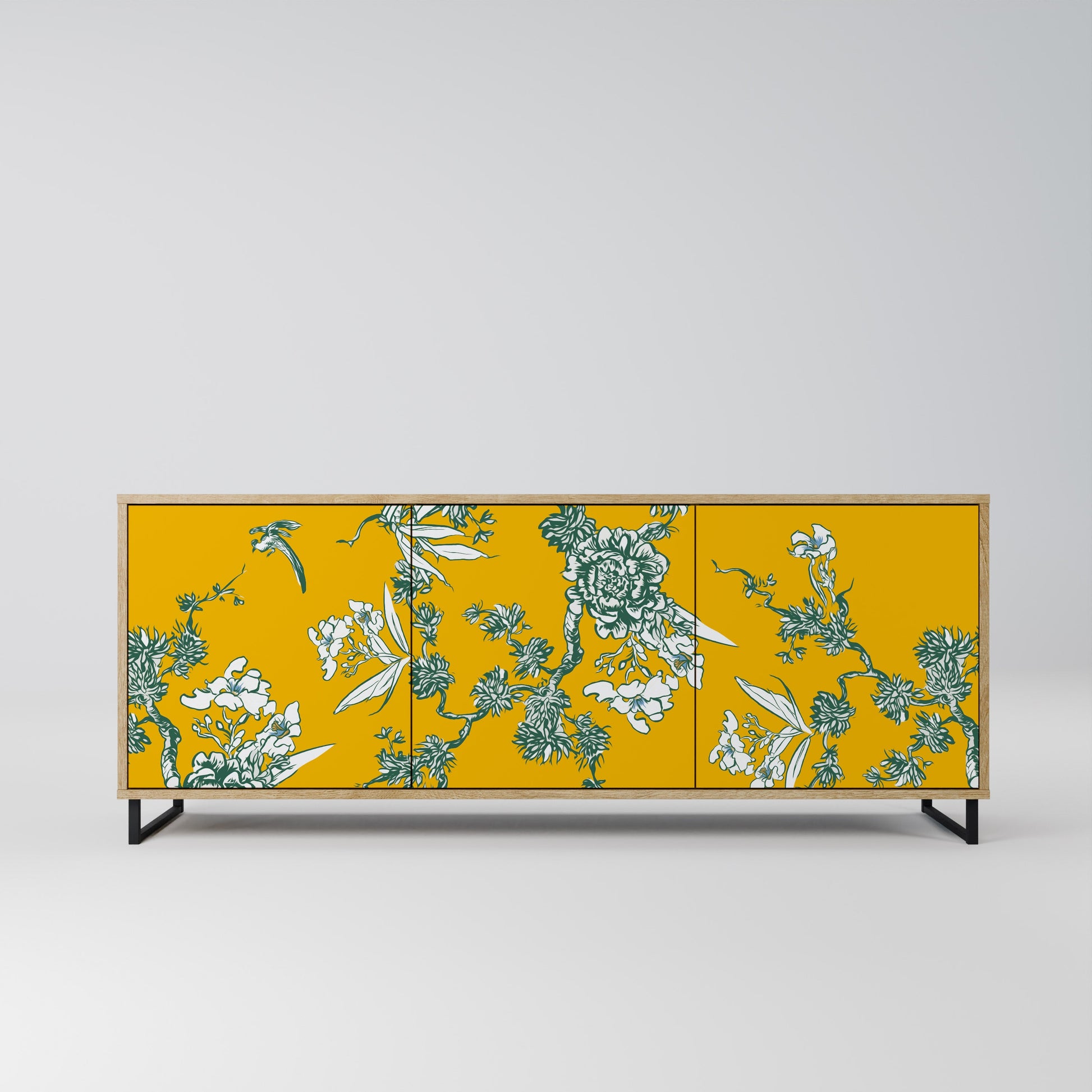 Buffet 3 portes YELLOW CHINOISERIE effet chêne