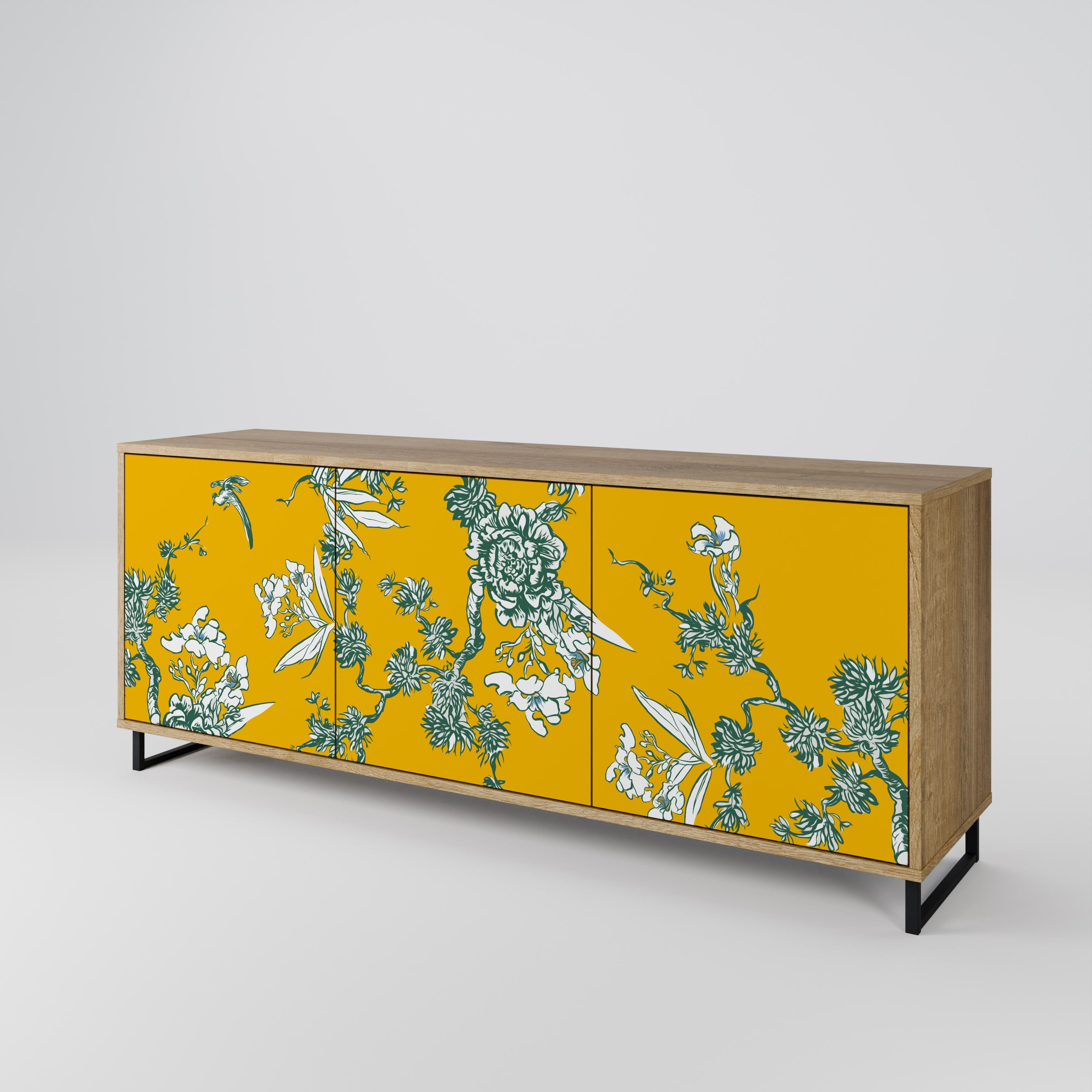 Buffet 3 portes YELLOW CHINOISERIE effet chêne