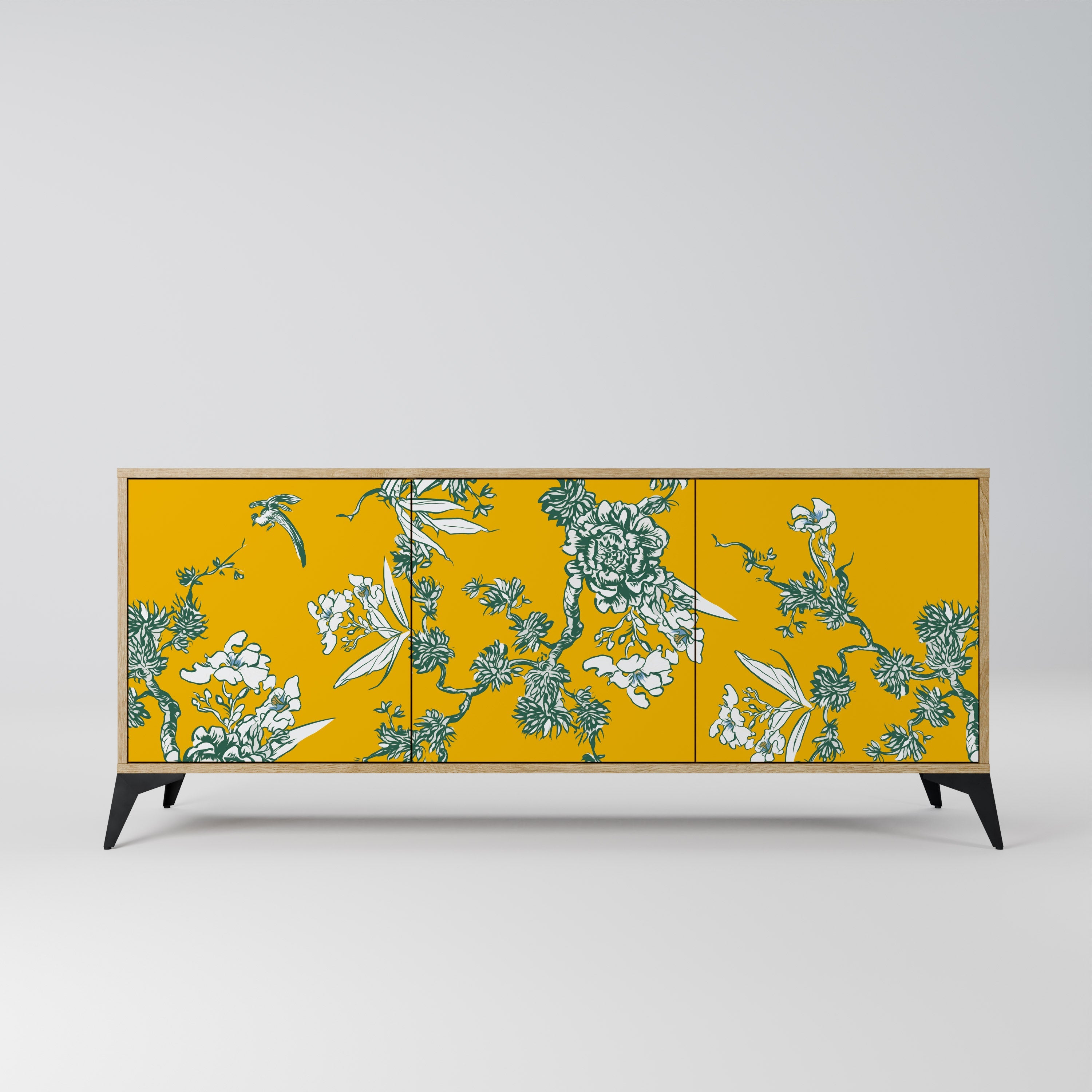 Buffet 3 portes YELLOW CHINOISERIE effet chêne