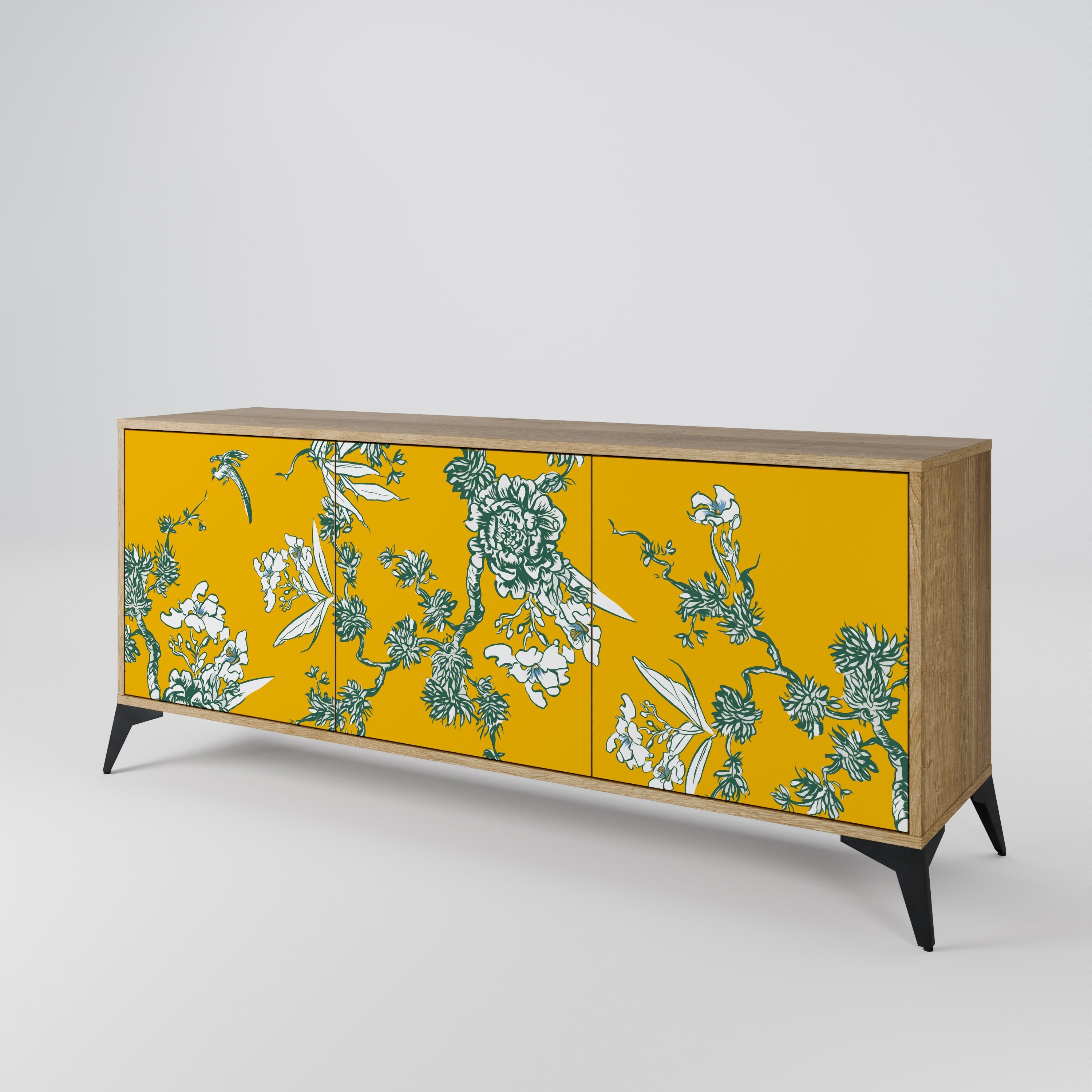 Buffet 3 portes YELLOW CHINOISERIE effet chêne