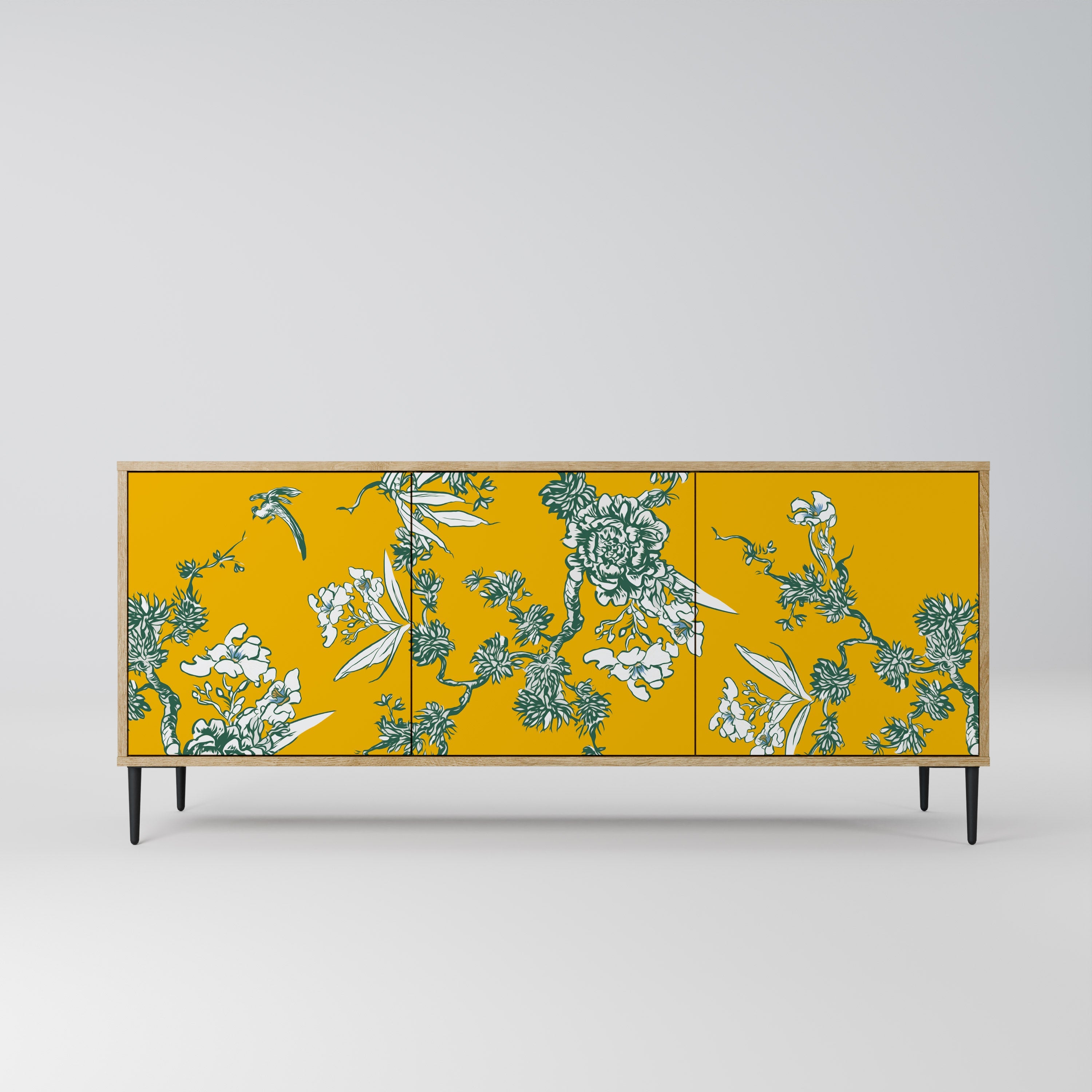 Buffet 3 portes YELLOW CHINOISERIE effet chêne