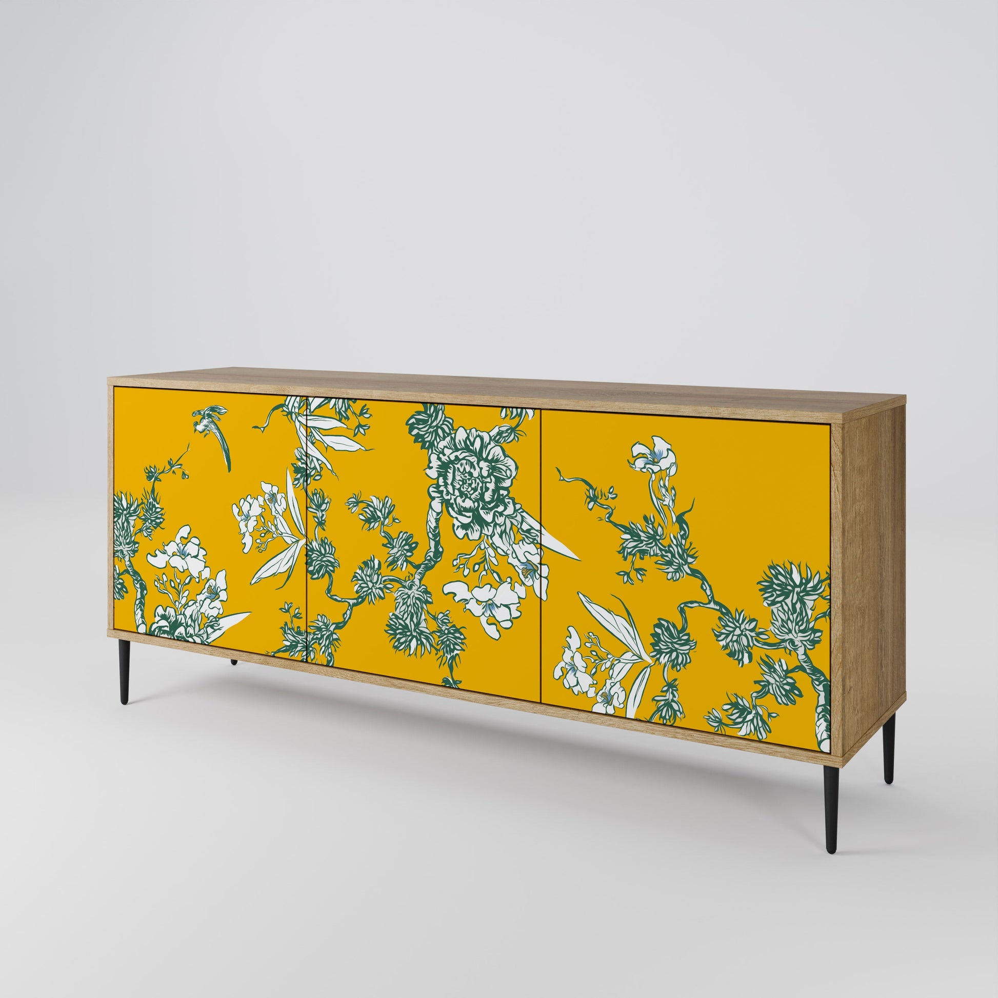 Buffet 3 portes YELLOW CHINOISERIE effet chêne